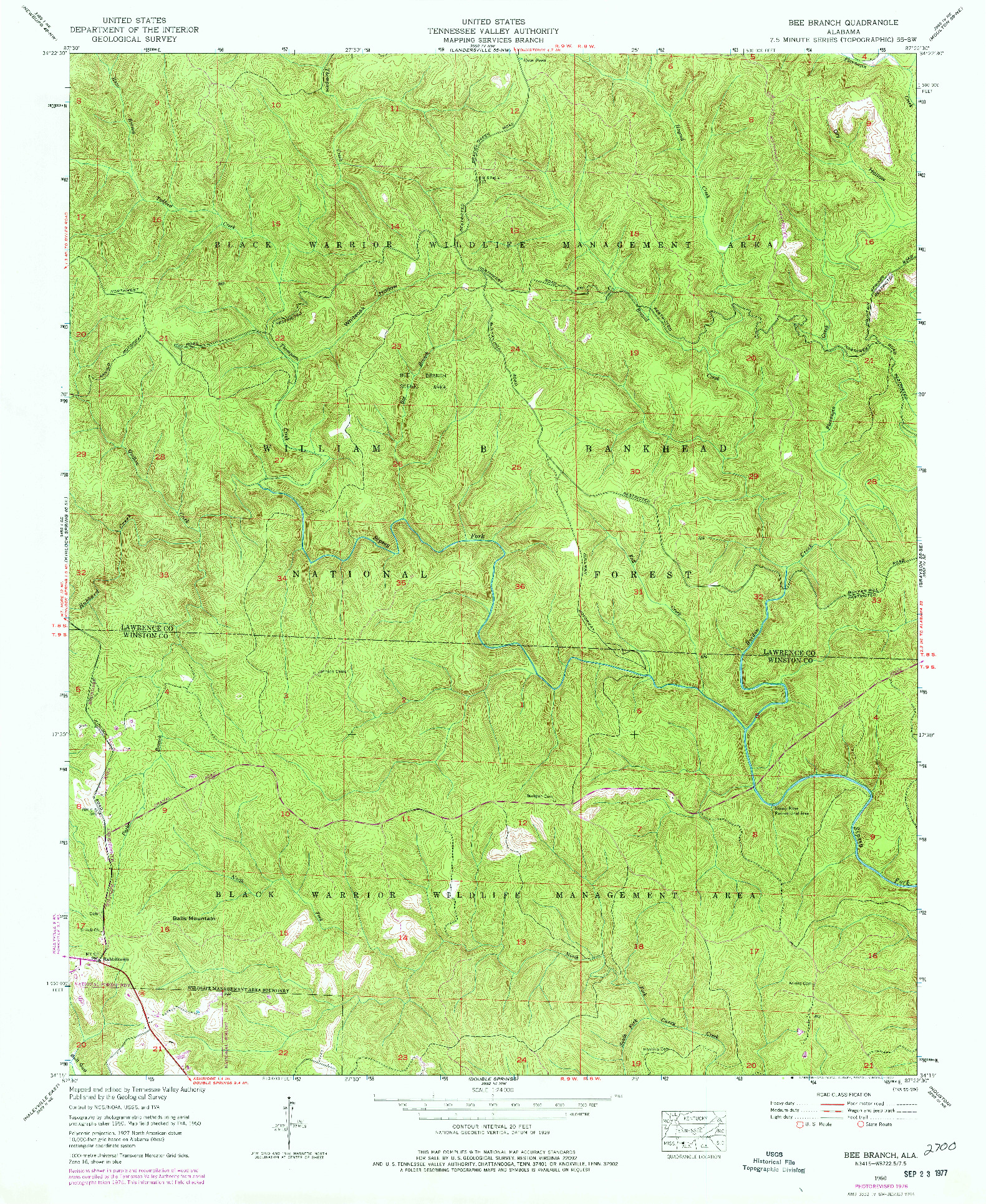 USGS 1:24000-SCALE QUADRANGLE FOR BEE BRANCH, AL 1960