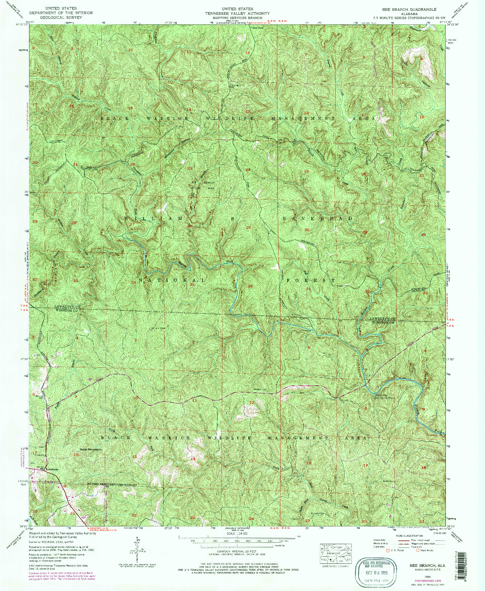 USGS 1:24000-SCALE QUADRANGLE FOR BEE BRANCH, AL 1960