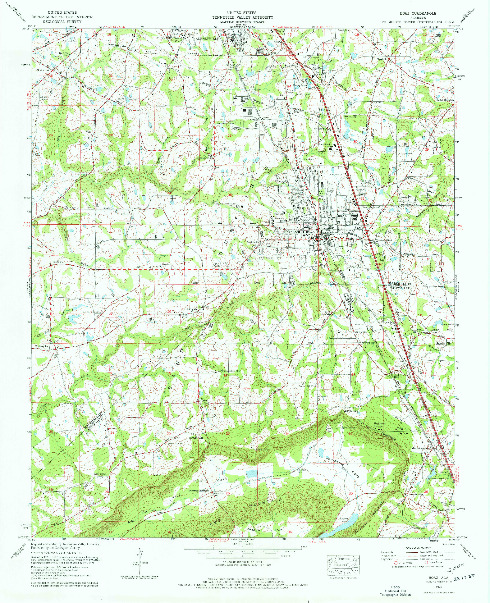 USGS 1:24000-SCALE QUADRANGLE FOR BOAZ, AL 1976
