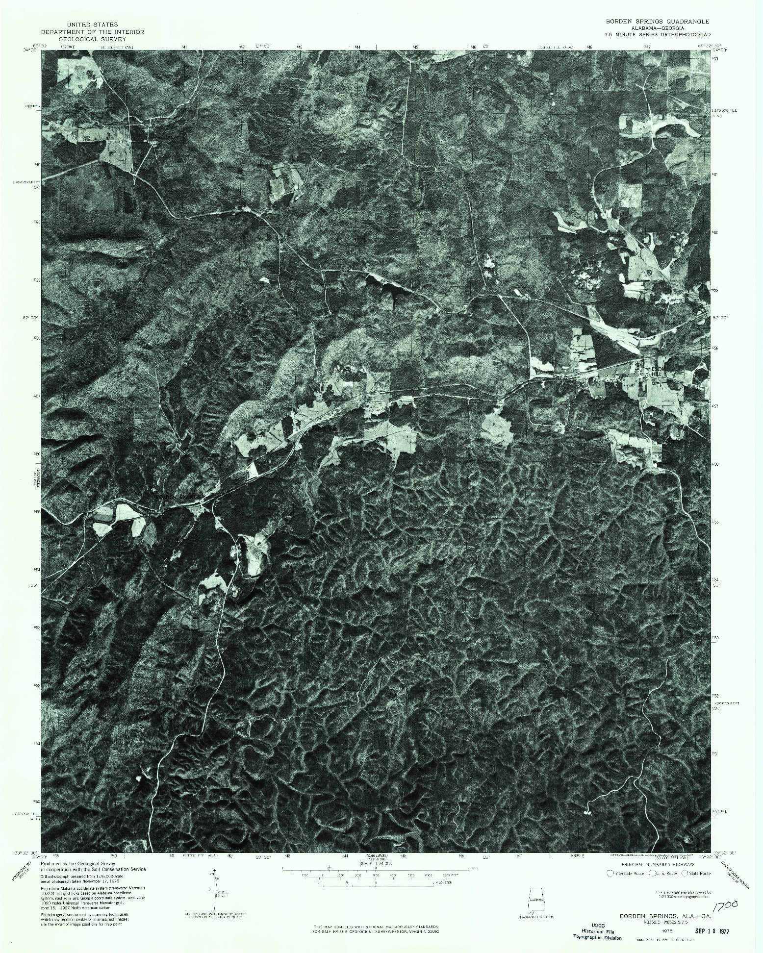 USGS 1:24000-SCALE QUADRANGLE FOR BORDEN SPRINGS, AL 1975