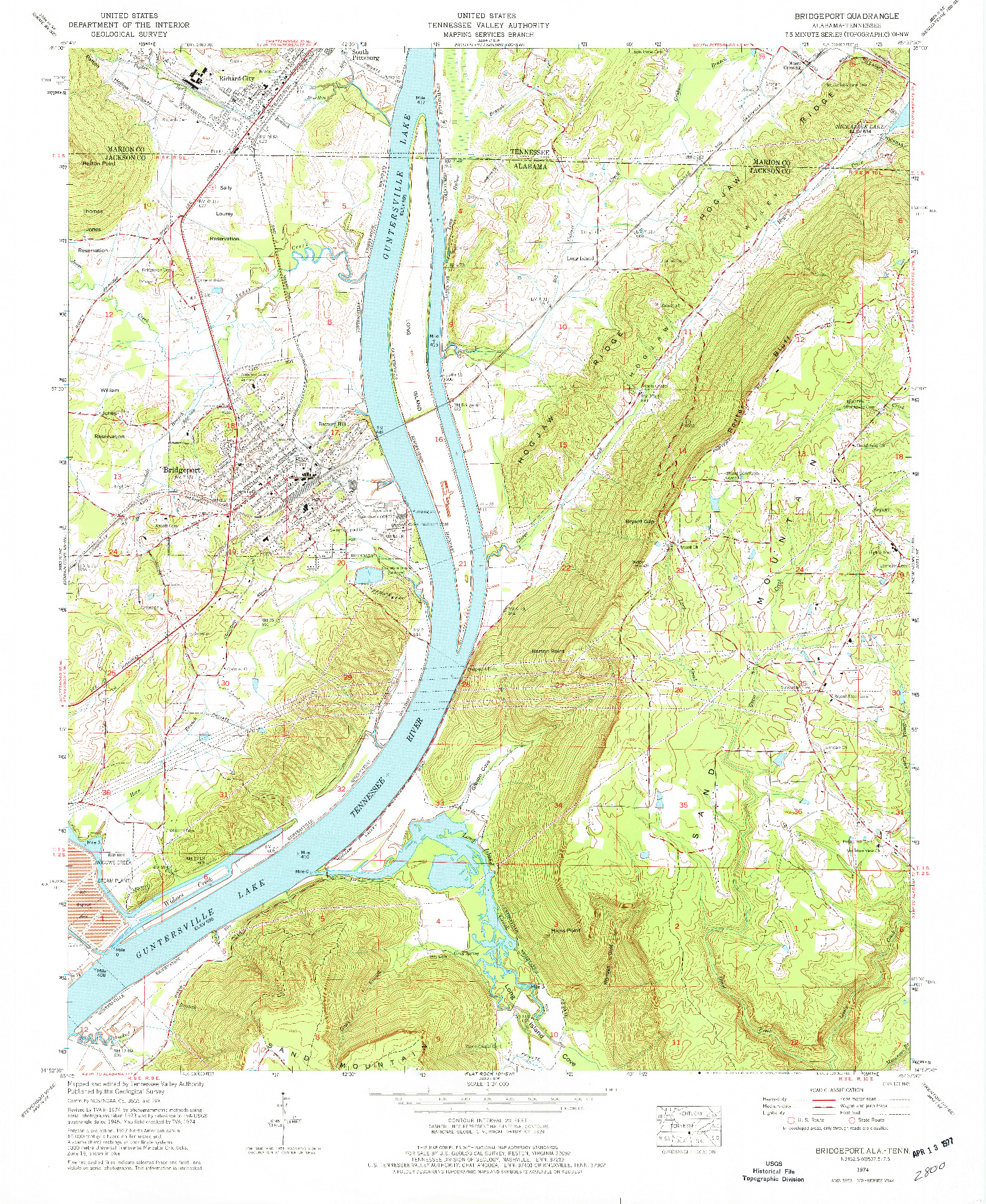 USGS 1:24000-SCALE QUADRANGLE FOR BRIDGEPORT, AL 1974