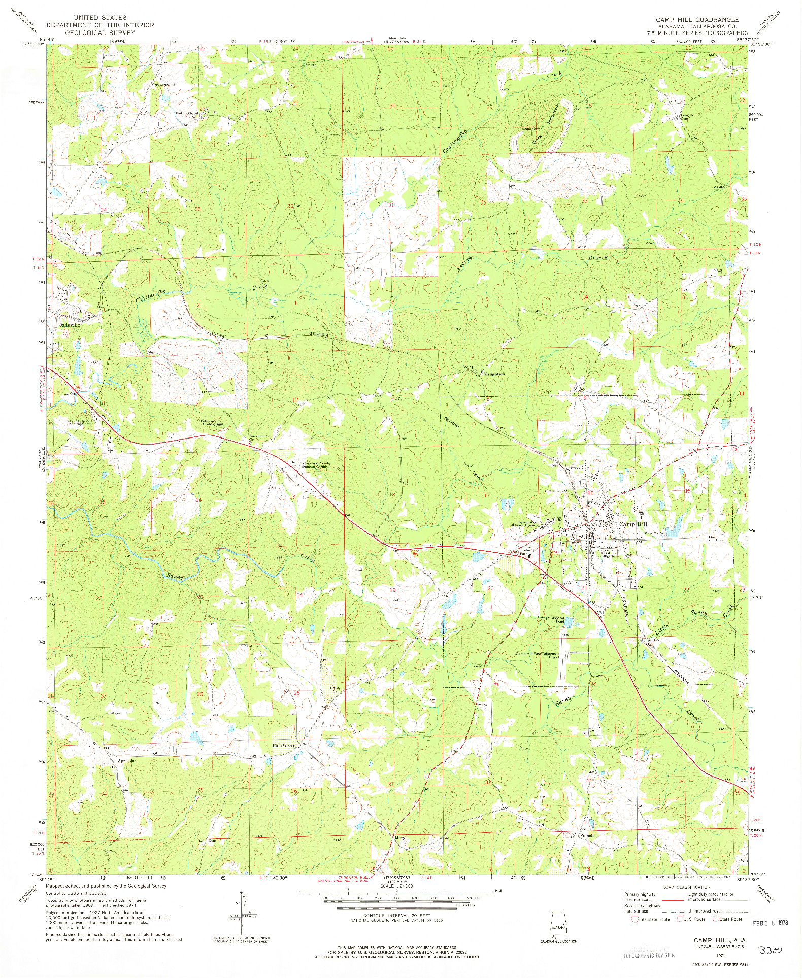 USGS 1:24000-SCALE QUADRANGLE FOR CAMP HILL, AL 1971