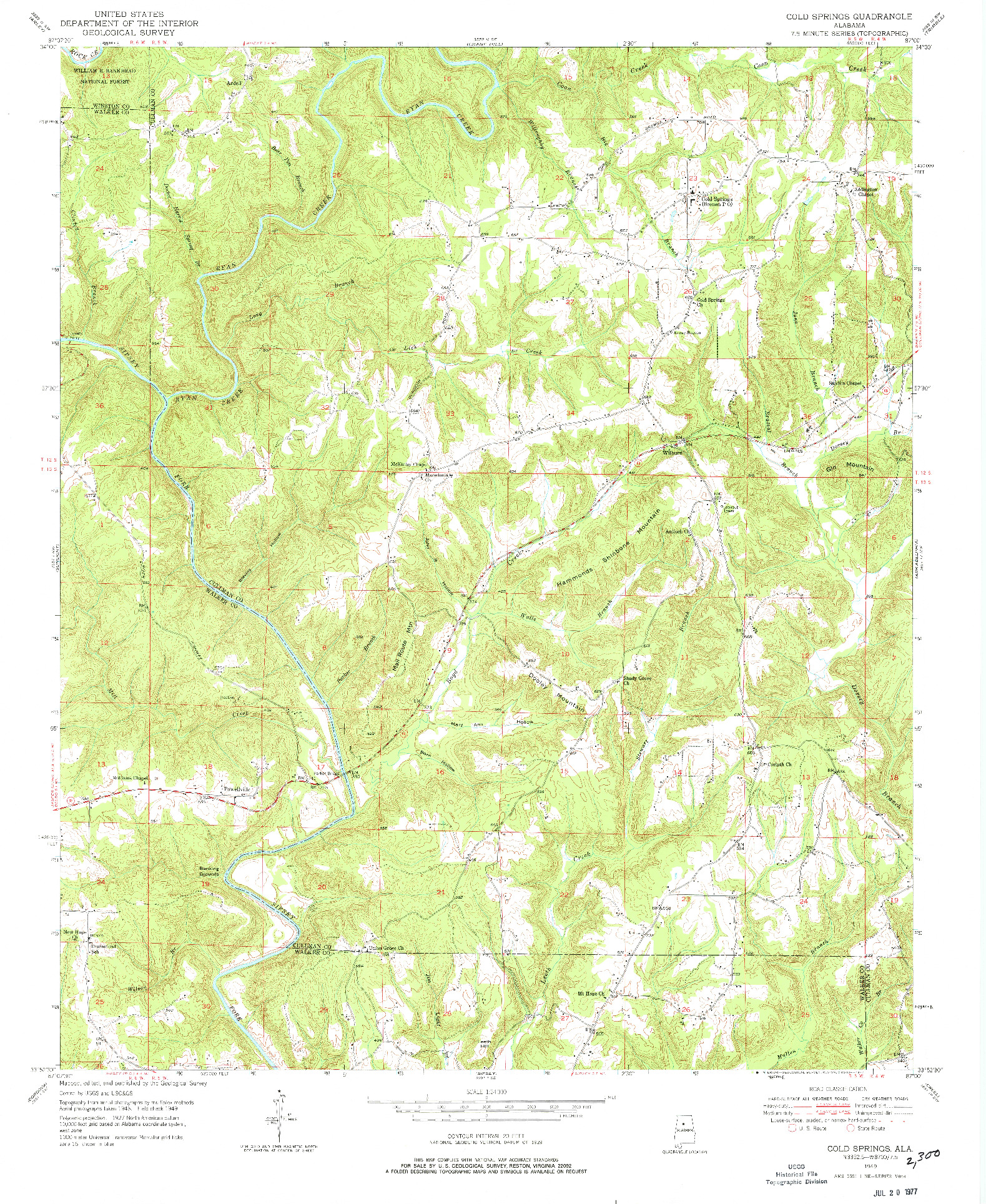 USGS 1:24000-SCALE QUADRANGLE FOR COLD SPRINGS, AL 1949