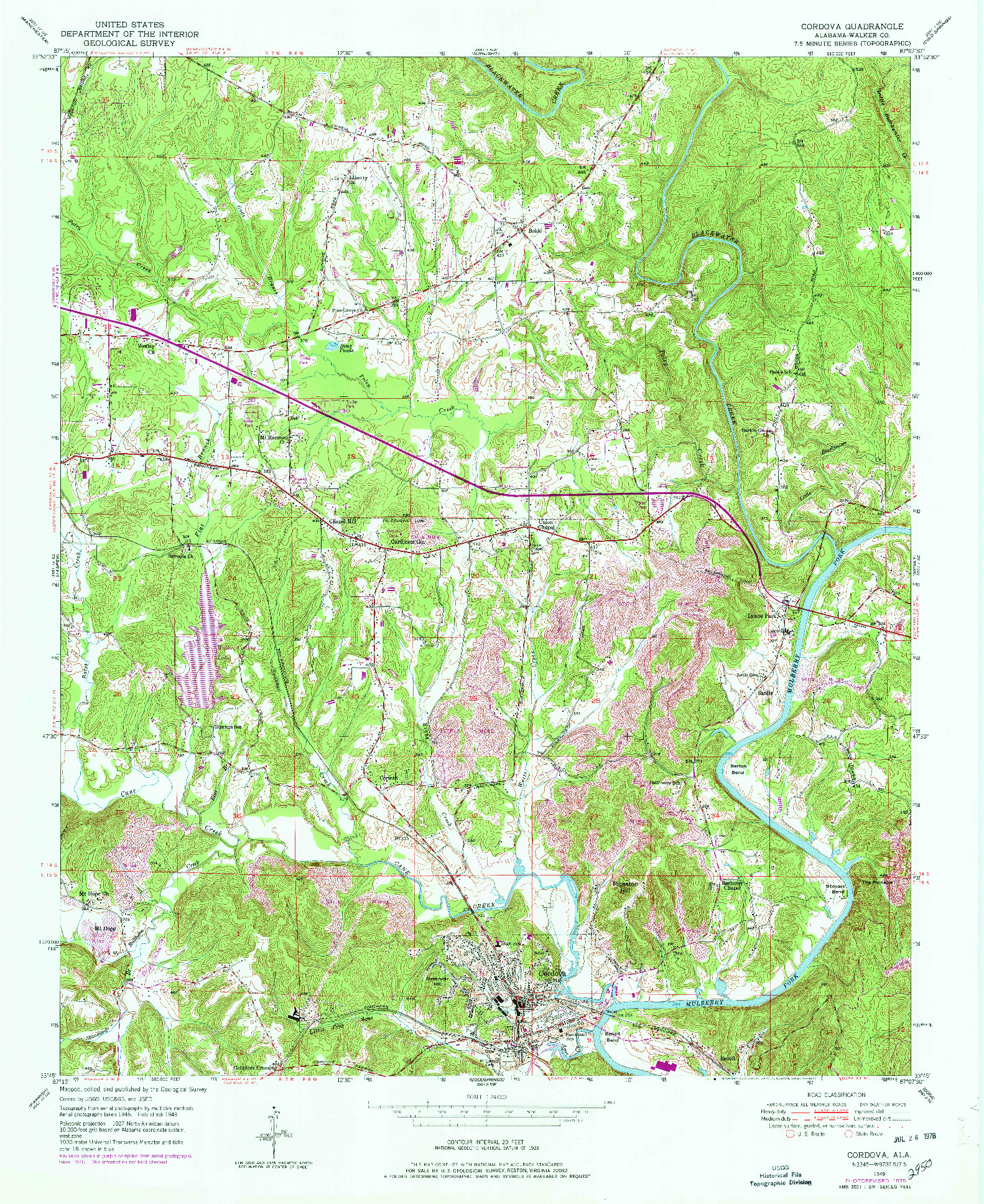 USGS 1:24000-SCALE QUADRANGLE FOR CORDOVA, AL 1949