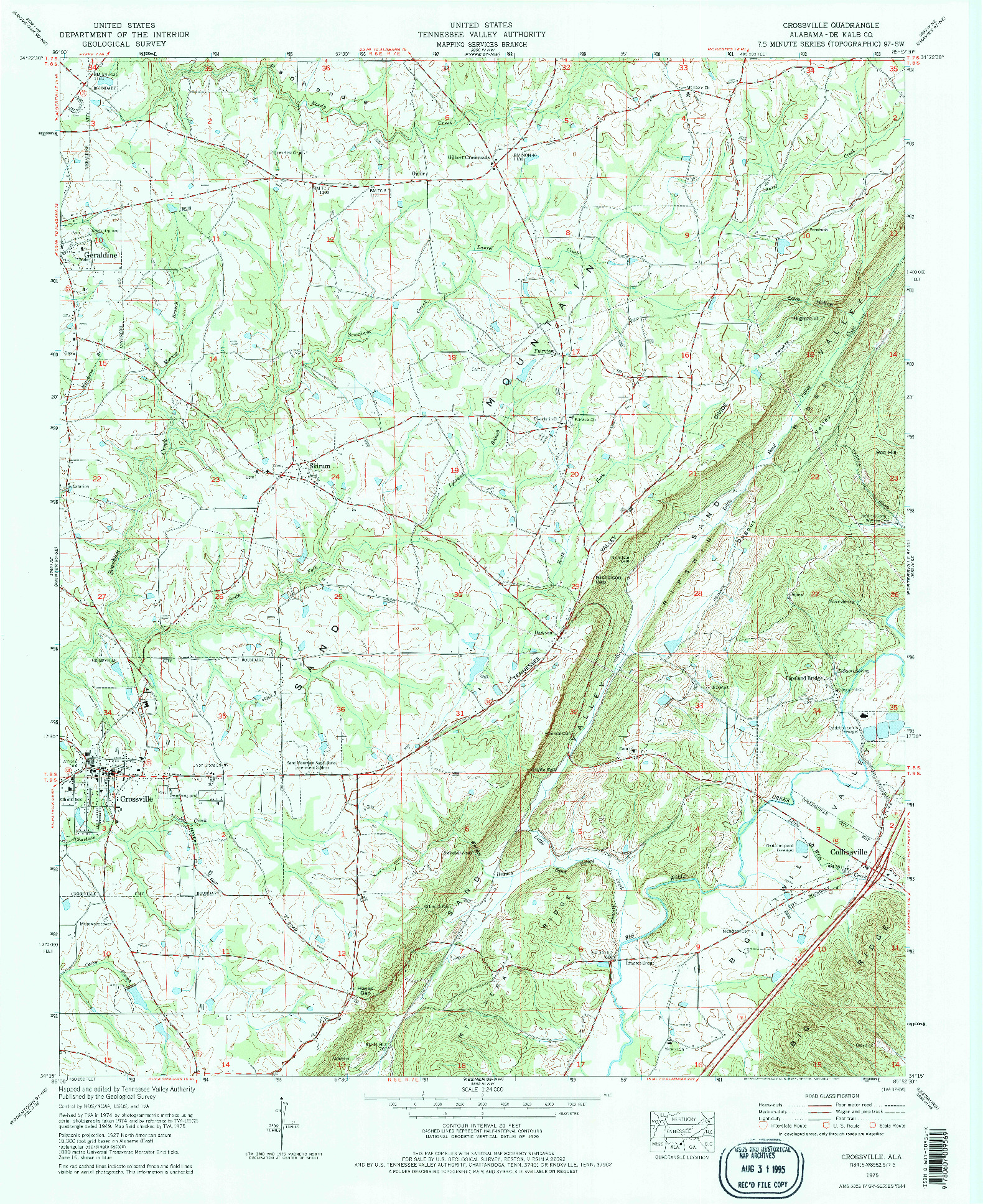 USGS 1:24000-SCALE QUADRANGLE FOR CROSSVILLE, AL 1975