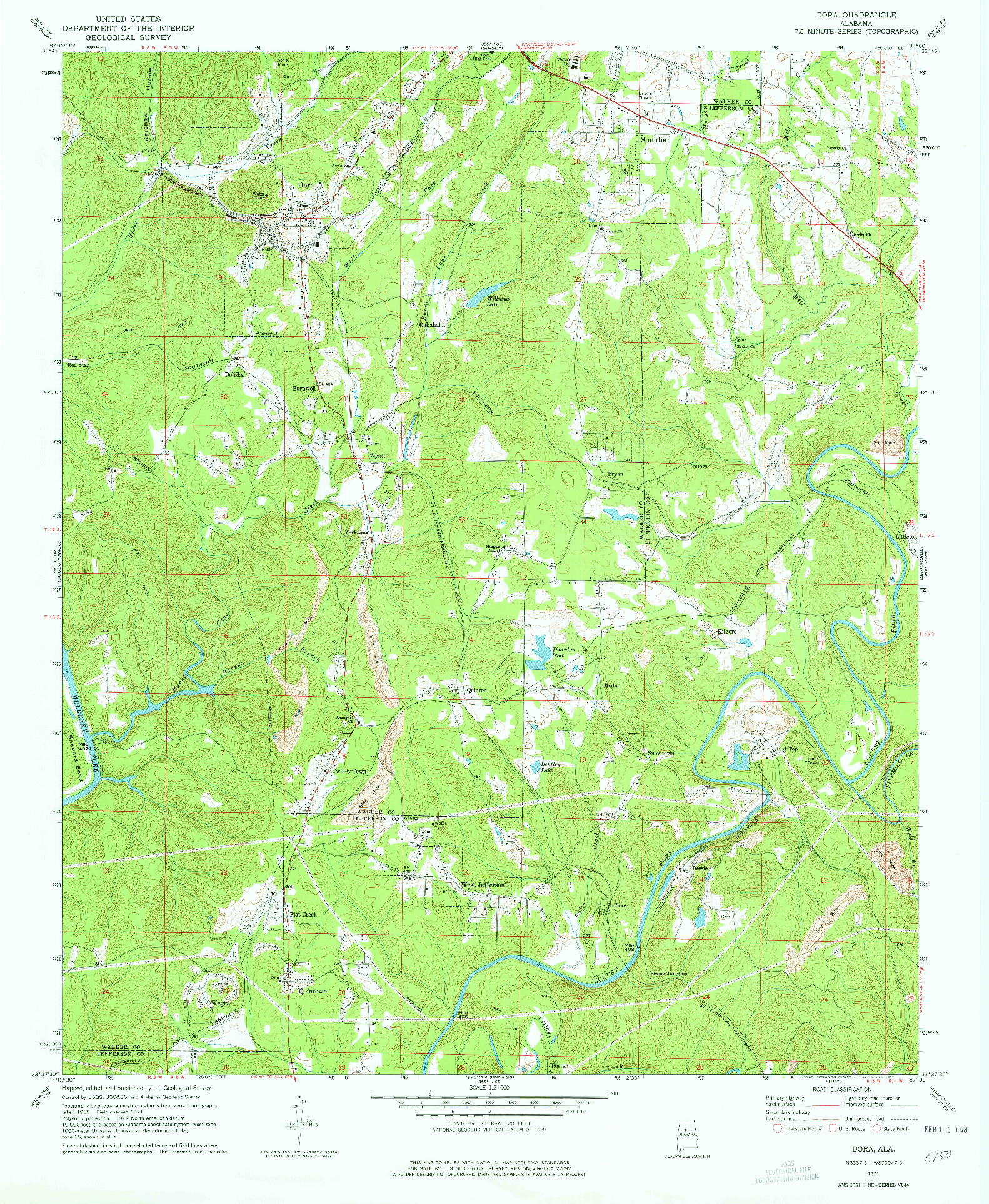 USGS 1:24000-SCALE QUADRANGLE FOR DORA, AL 1971