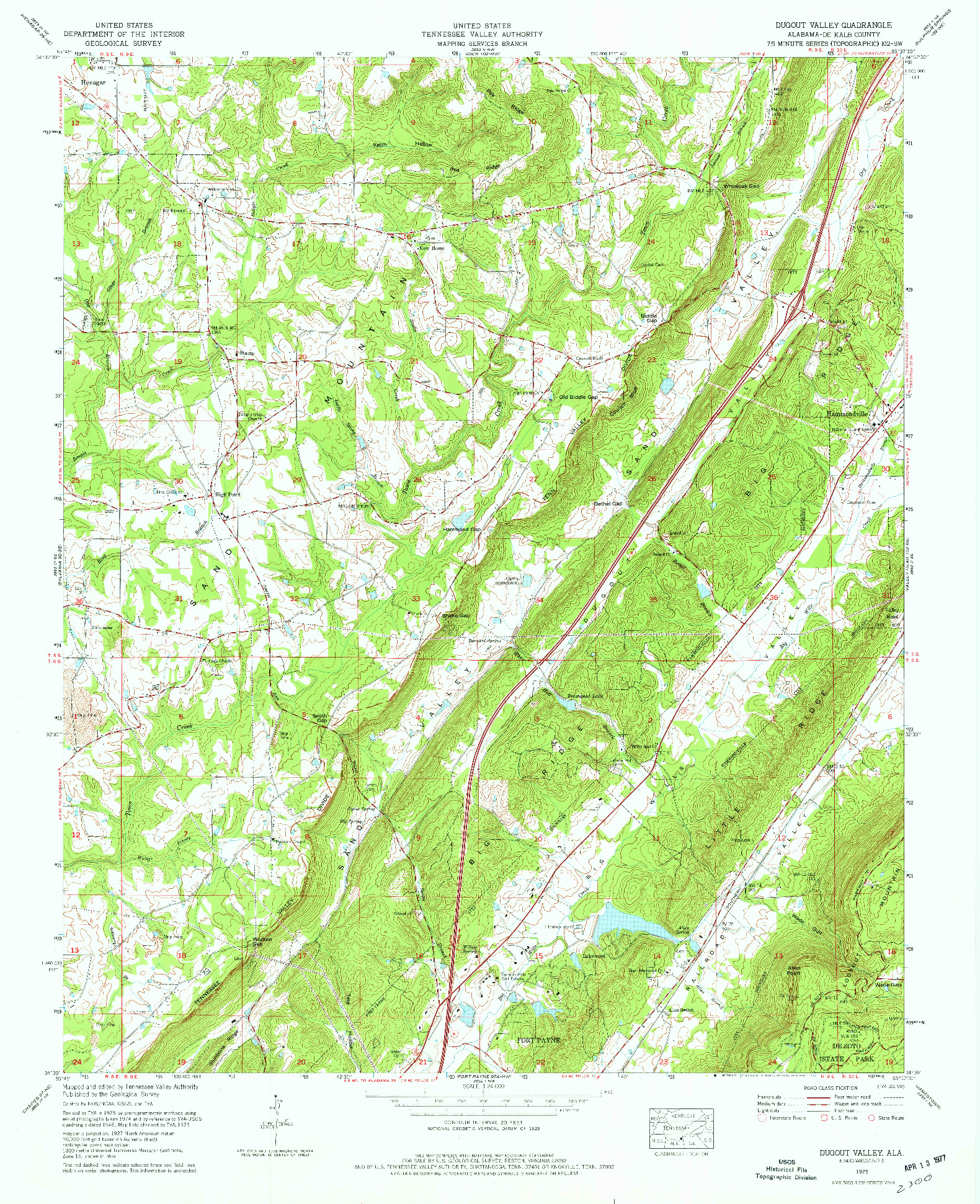 USGS 1:24000-SCALE QUADRANGLE FOR DUGOUT VALLEY, AL 1975