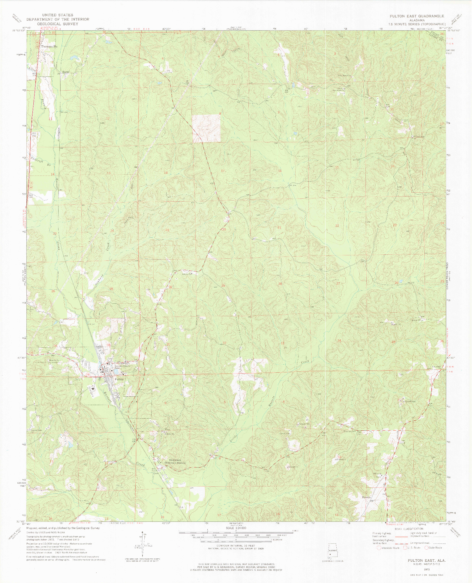 USGS 1:24000-SCALE QUADRANGLE FOR FULTON EAST, AL 1973