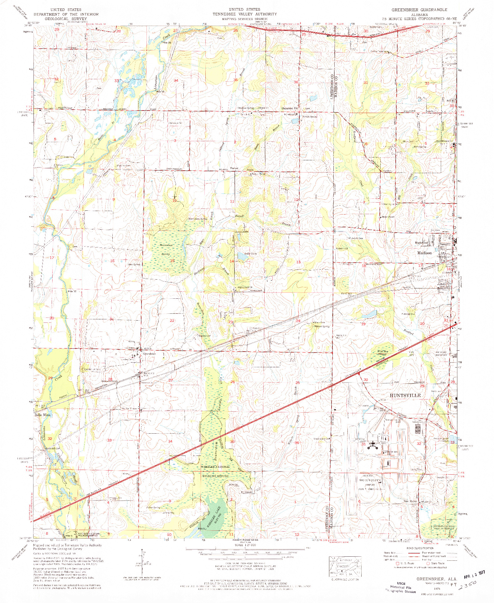 USGS 1:24000-SCALE QUADRANGLE FOR GREENBRIER, AL 1975