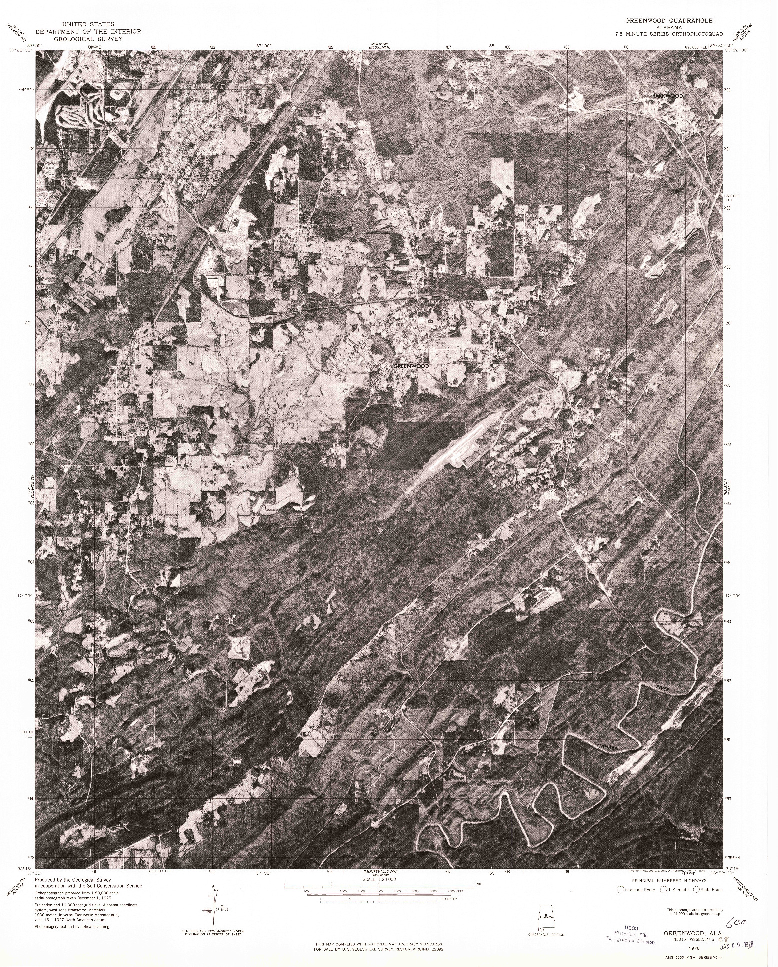USGS 1:24000-SCALE QUADRANGLE FOR GREENWOOD, AL 1975