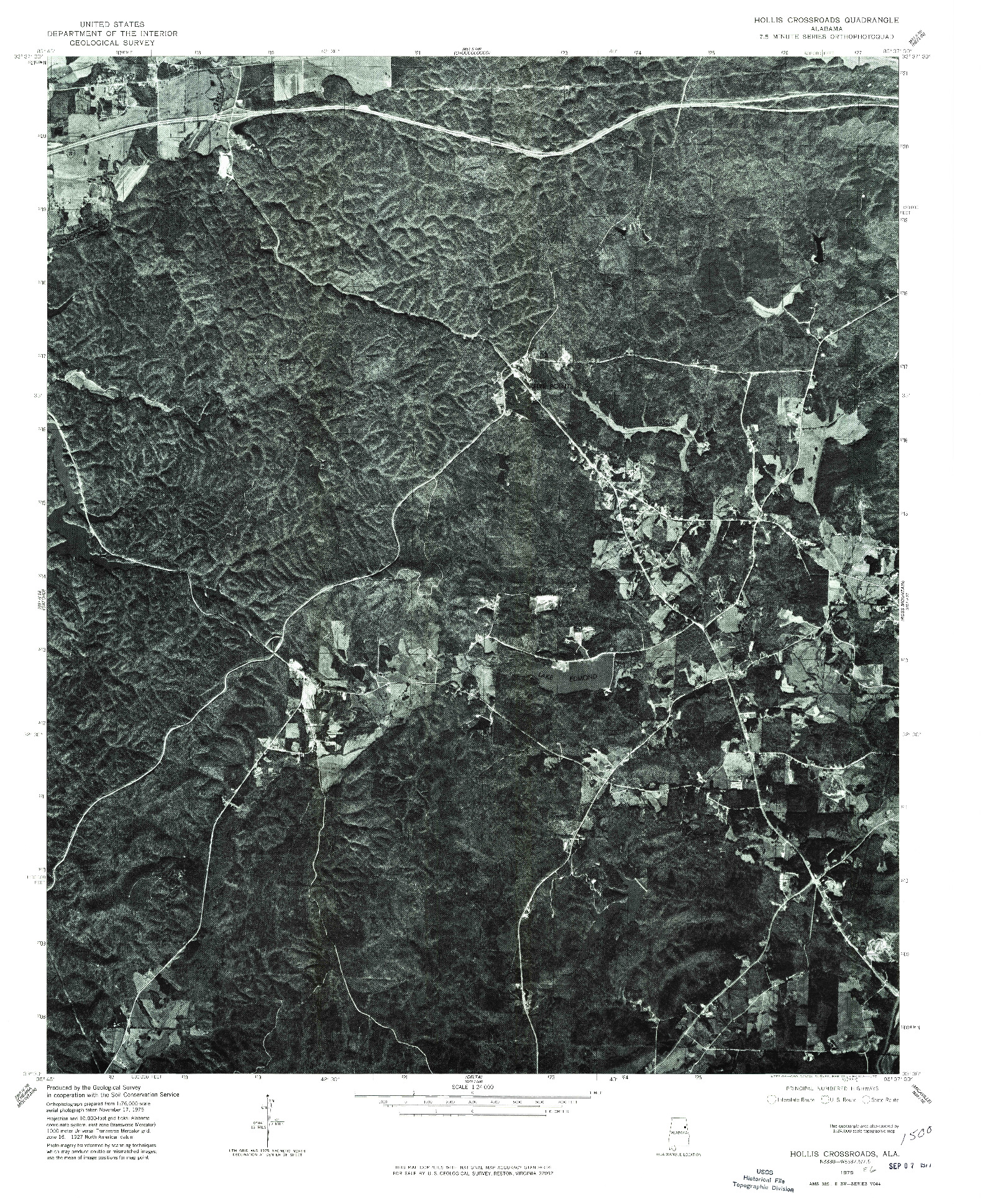 USGS 1:24000-SCALE QUADRANGLE FOR HOLLIS CROSSROADS, AL 1975