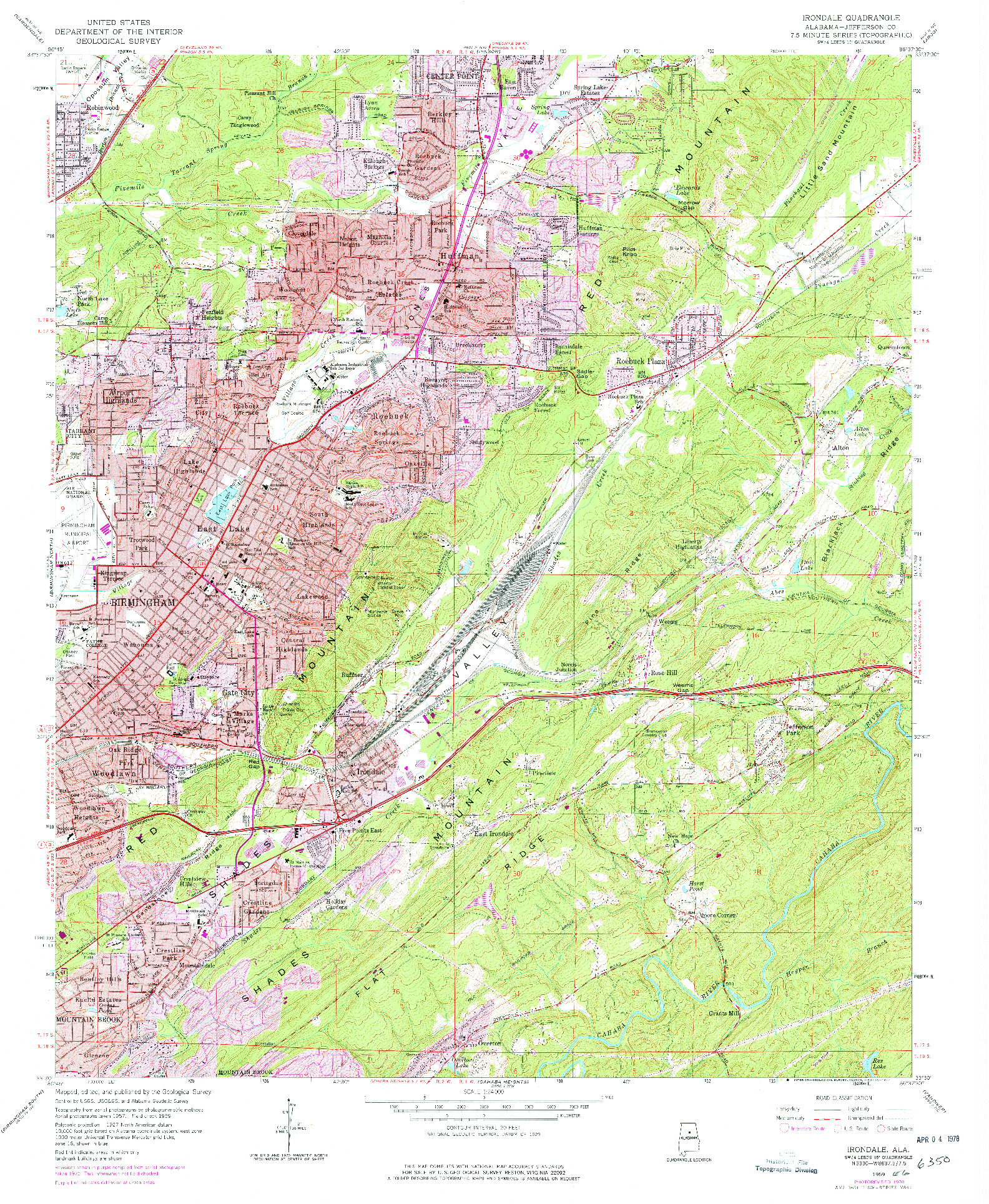 USGS 1:24000-SCALE QUADRANGLE FOR IRONDALE, AL 1959