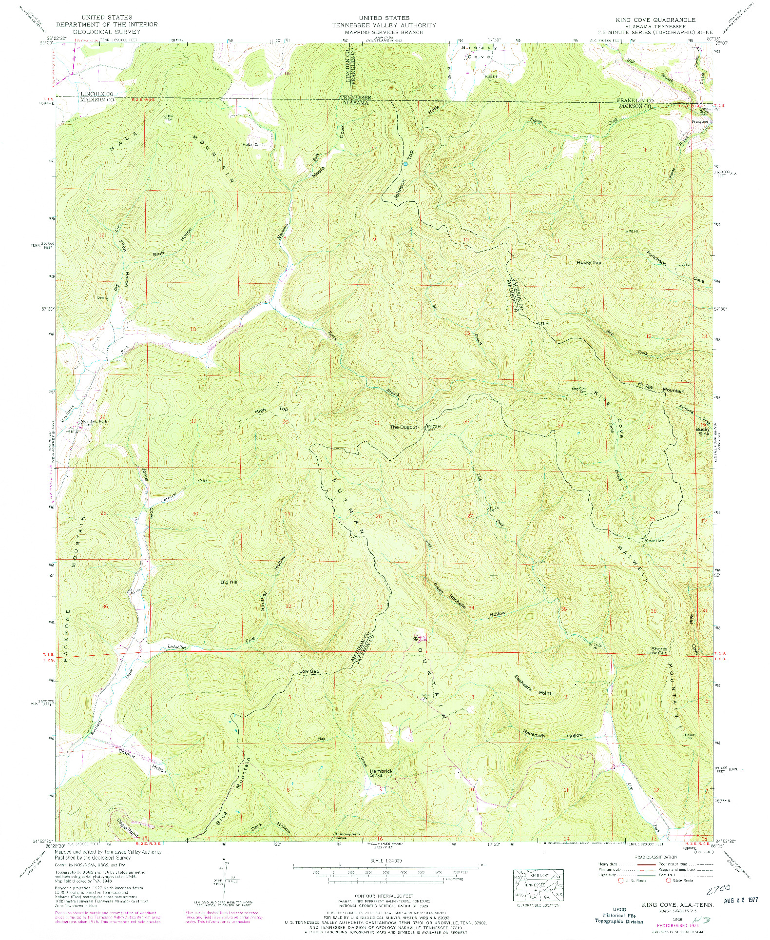 USGS 1:24000-SCALE QUADRANGLE FOR KING COVE, AL 1948