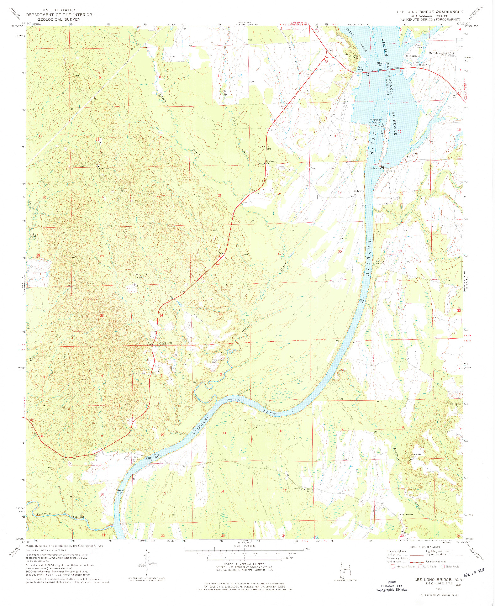 USGS 1:24000-SCALE QUADRANGLE FOR LEE LONG BRIDGE, AL 1974