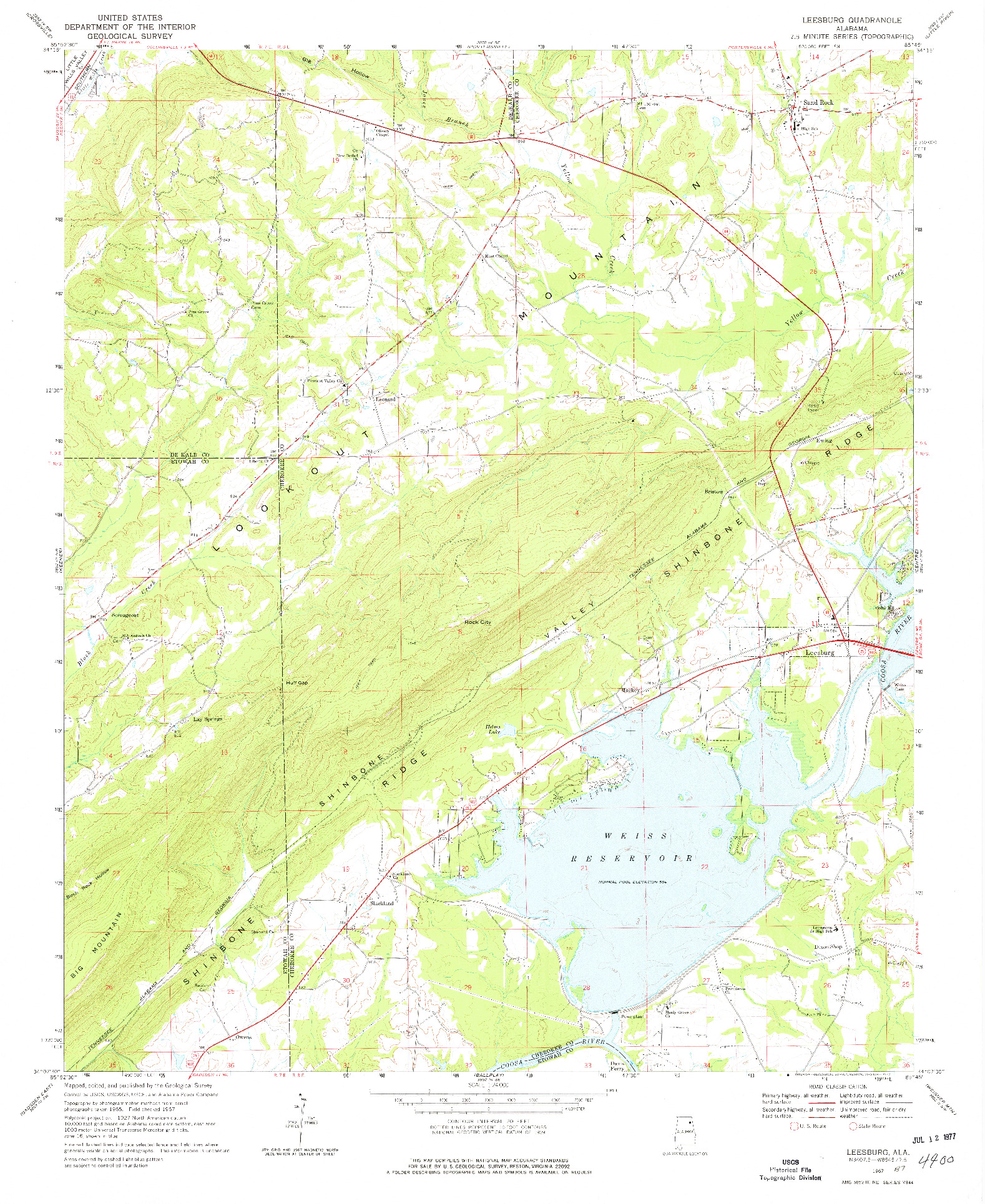 USGS 1:24000-SCALE QUADRANGLE FOR LEESBURG, AL 1967