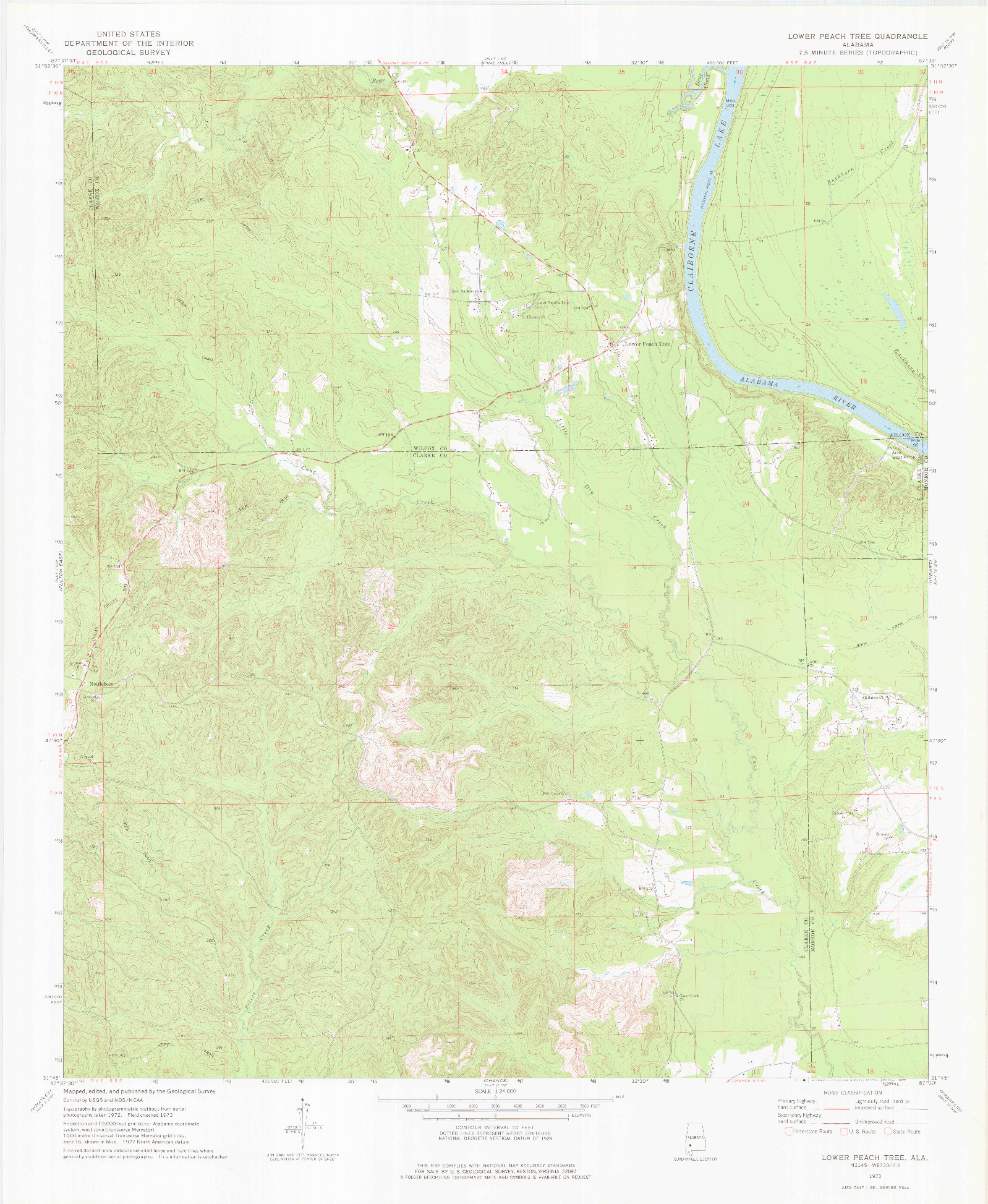 USGS 1:24000-SCALE QUADRANGLE FOR LOWER PEACH TREE, AL 1973