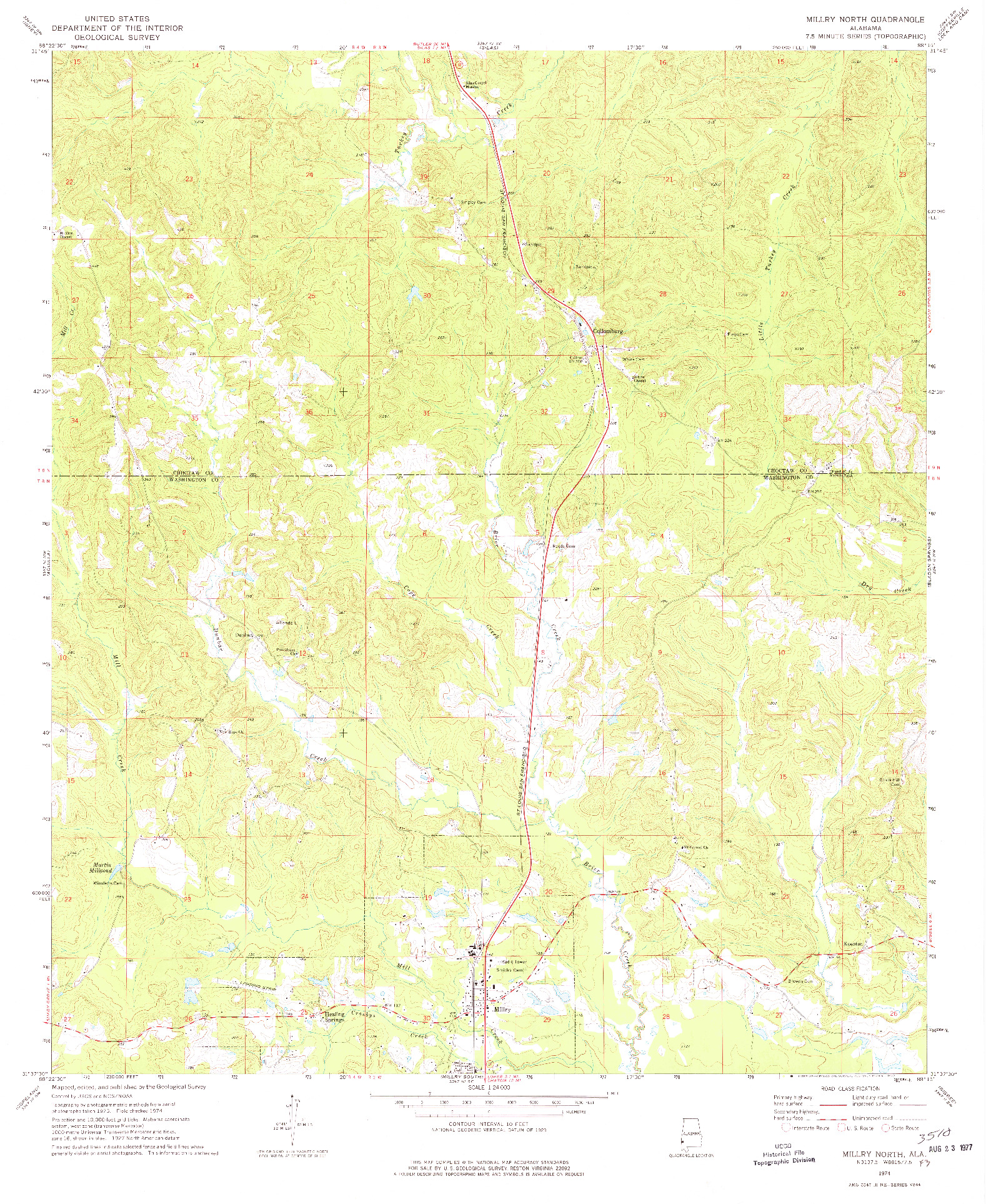 USGS 1:24000-SCALE QUADRANGLE FOR MILLRY NORTH, AL 1974