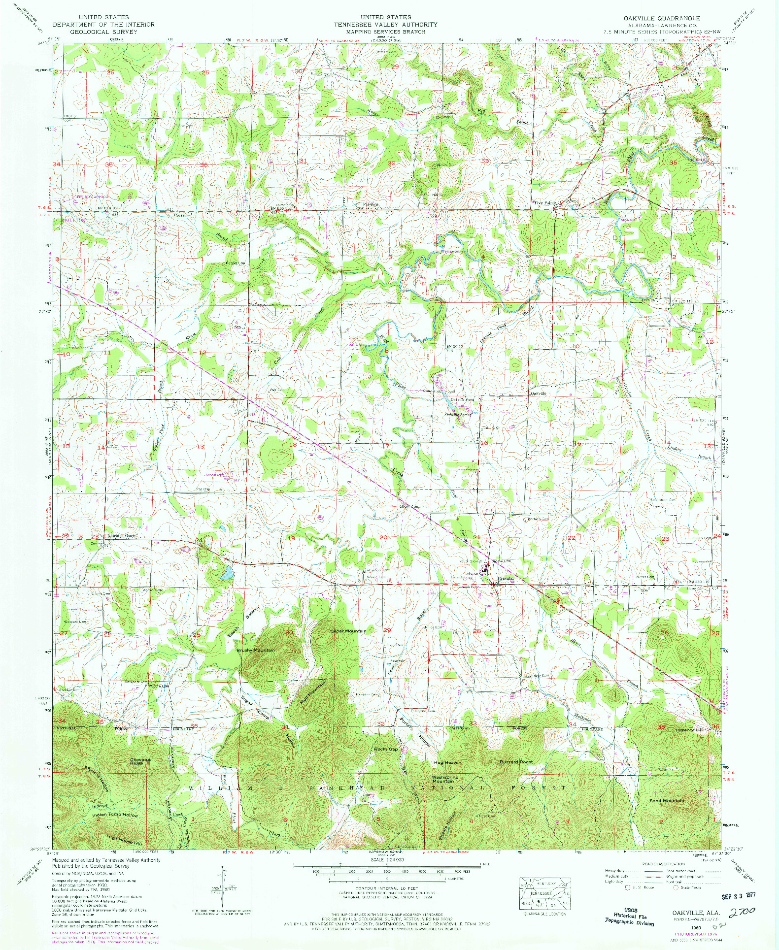 USGS 1:24000-SCALE QUADRANGLE FOR OAKVILLE, AL 1960