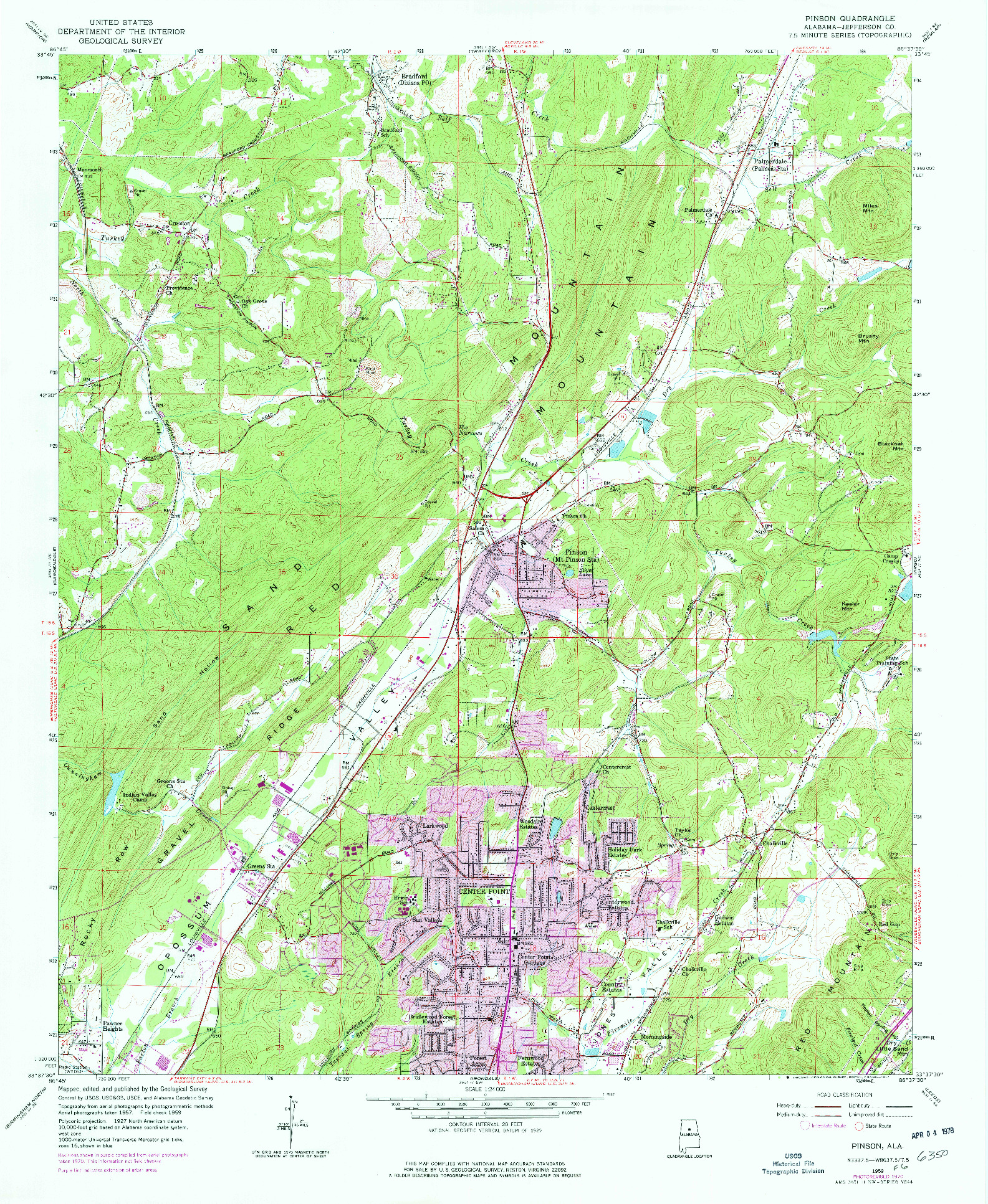 USGS 1:24000-SCALE QUADRANGLE FOR PINSON, AL 1959