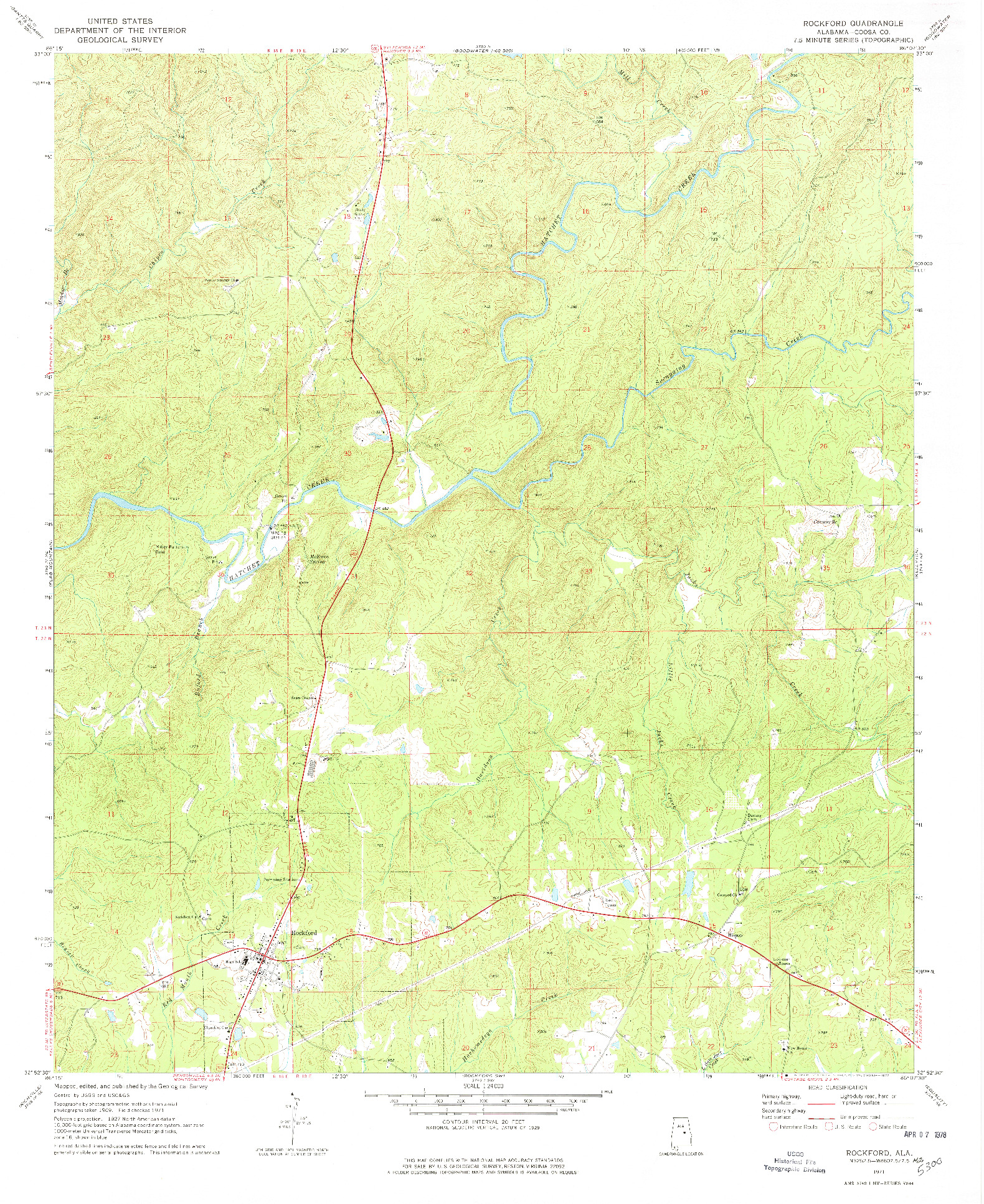 USGS 1:24000-SCALE QUADRANGLE FOR ROCKFORD, AL 1971
