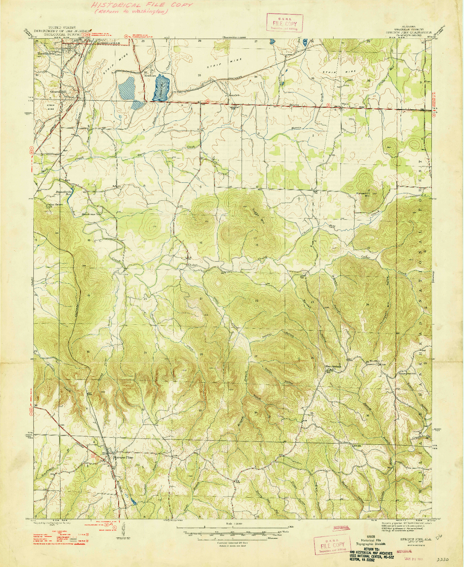 USGS 1:24000-SCALE QUADRANGLE FOR SPRUCE PINE, AL 1947
