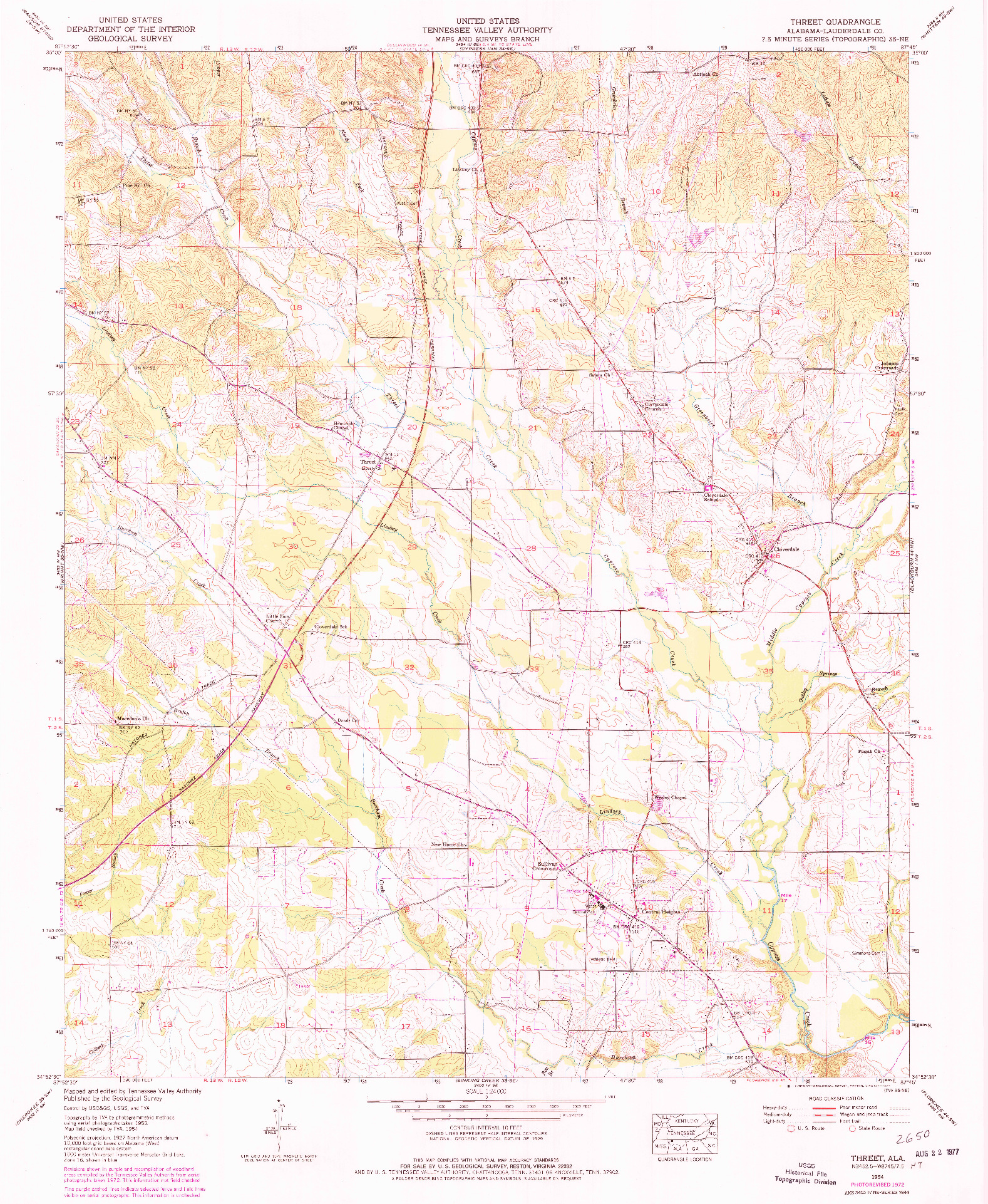 USGS 1:24000-SCALE QUADRANGLE FOR THREET, AL 1954