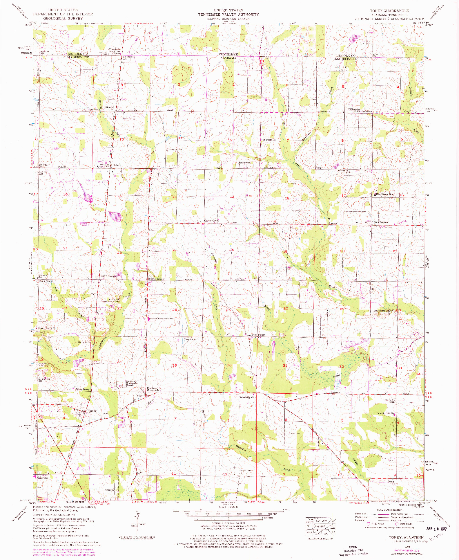 USGS 1:24000-SCALE QUADRANGLE FOR TONEY, AL 1958