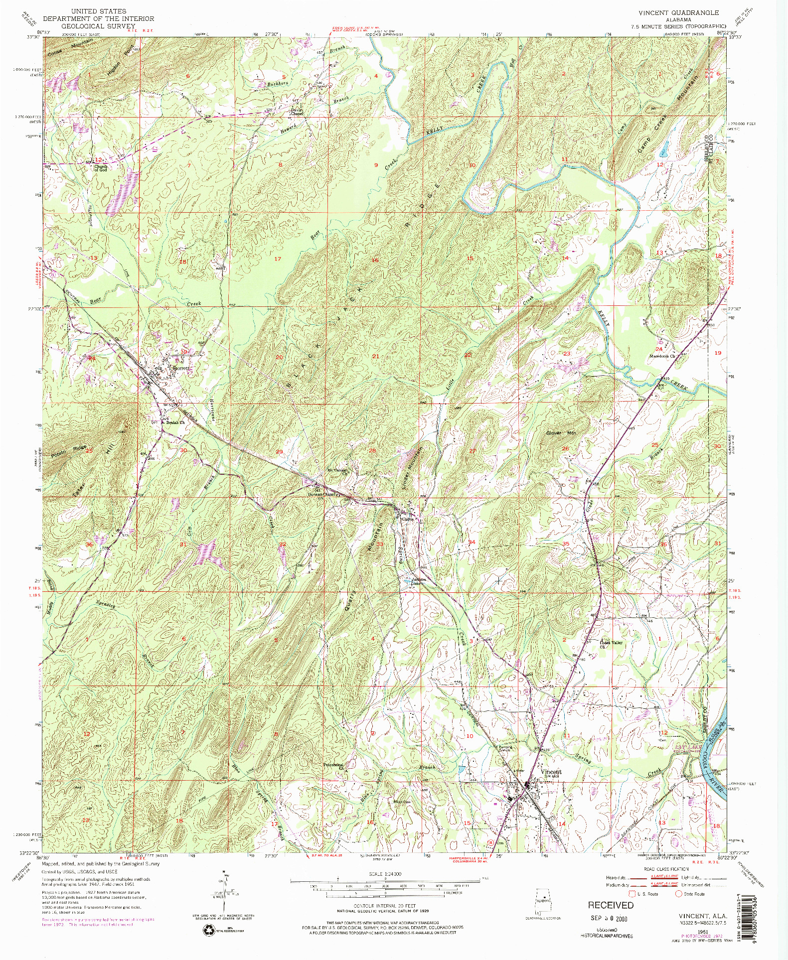 USGS 1:24000-SCALE QUADRANGLE FOR VINCENT, AL 1951