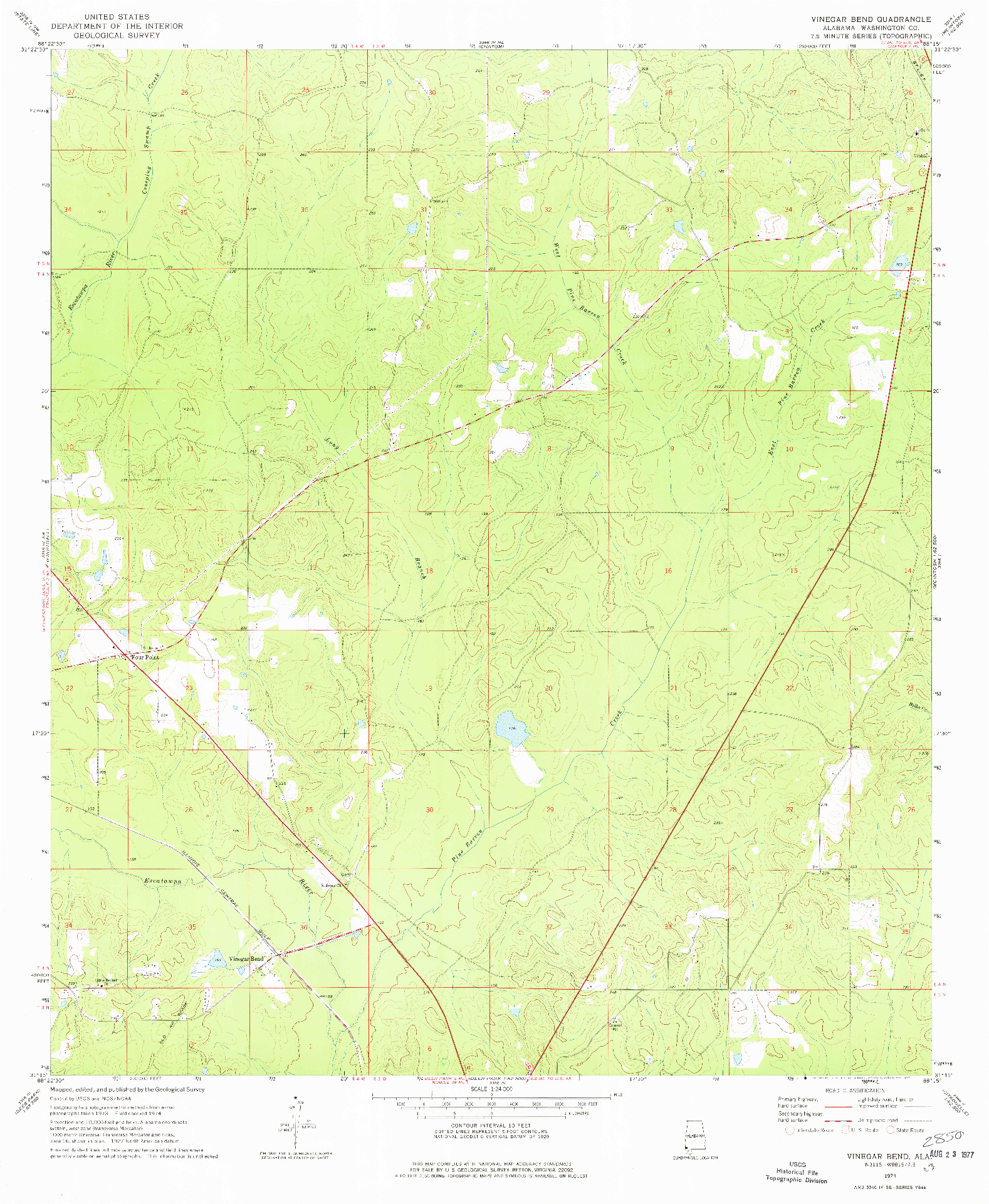 USGS 1:24000-SCALE QUADRANGLE FOR VINEGAR BEND, AL 1974