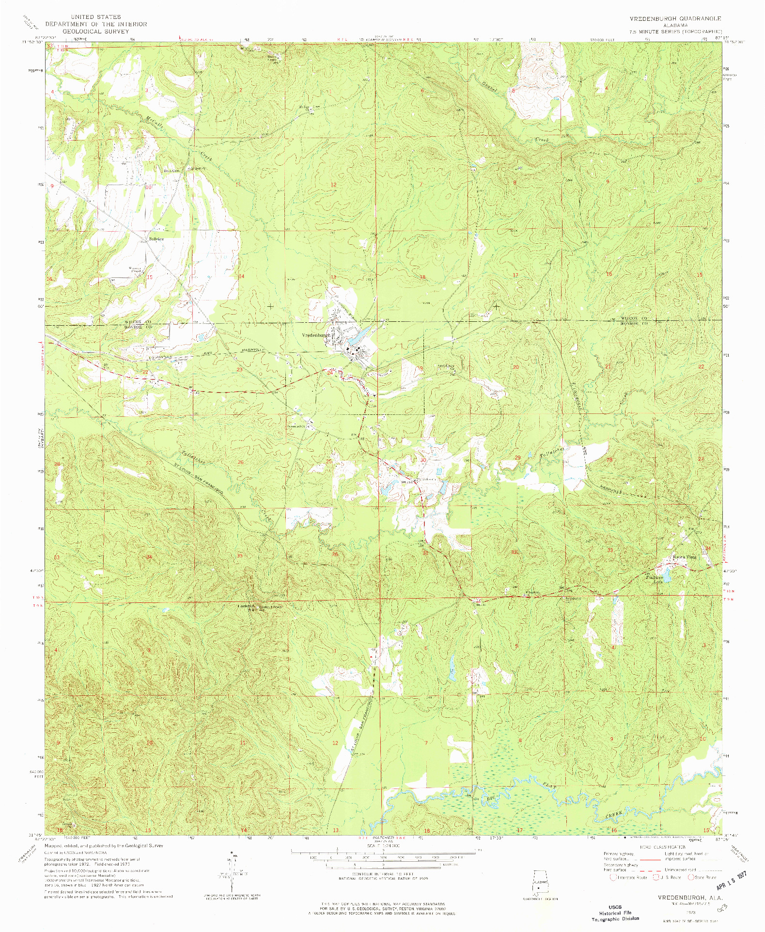 USGS 1:24000-SCALE QUADRANGLE FOR VREDENBURGH, AL 1973
