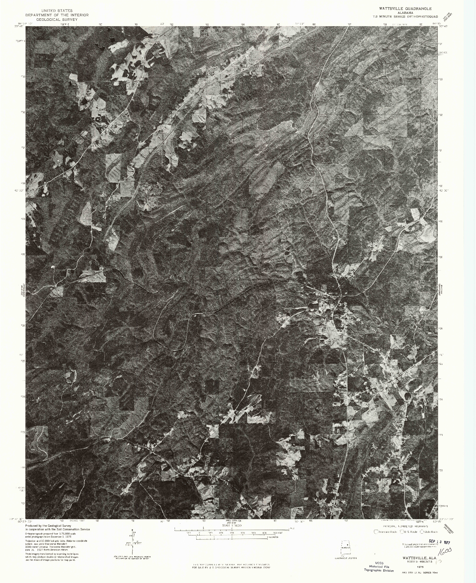 USGS 1:24000-SCALE QUADRANGLE FOR WATTSVILLE, AL 1975