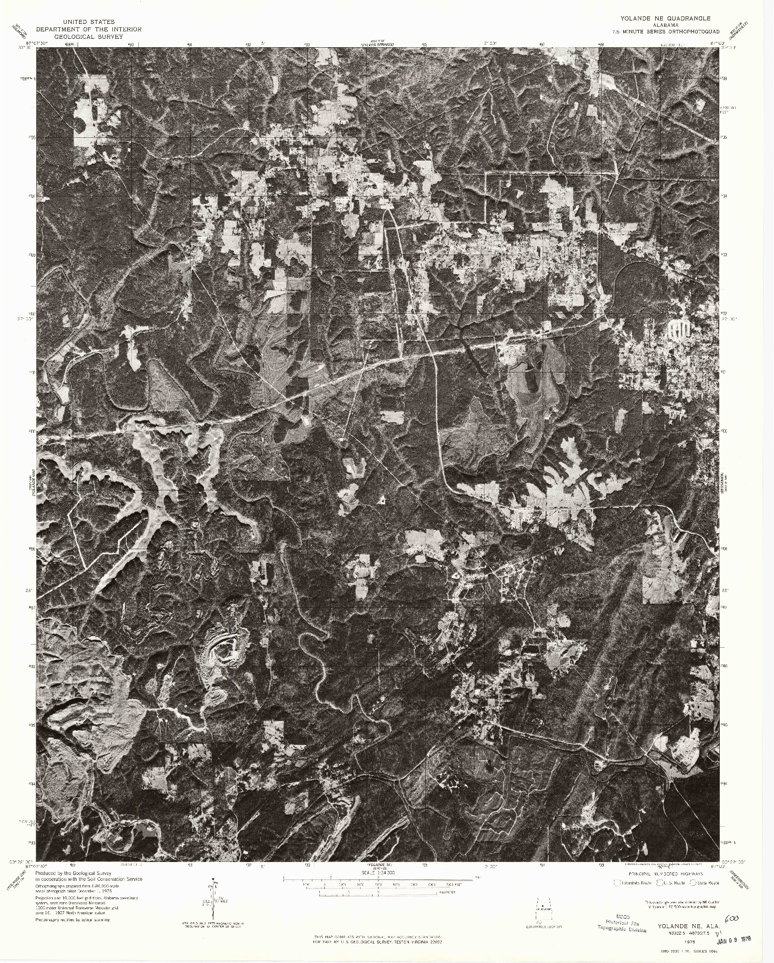 USGS 1:24000-SCALE QUADRANGLE FOR YOLANDE NE, AL 1975