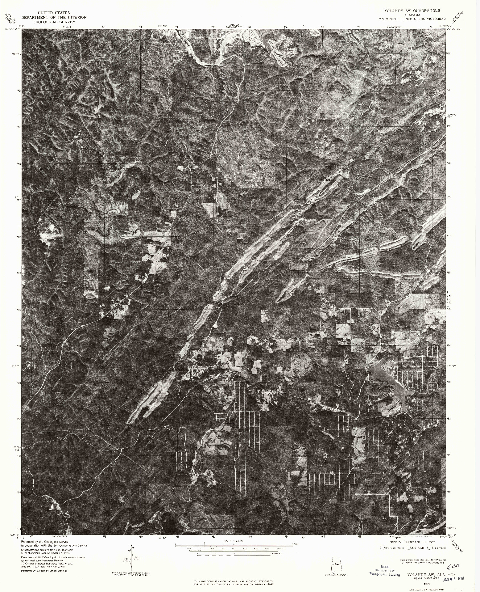 USGS 1:24000-SCALE QUADRANGLE FOR YOLANDE SW, AL 1975