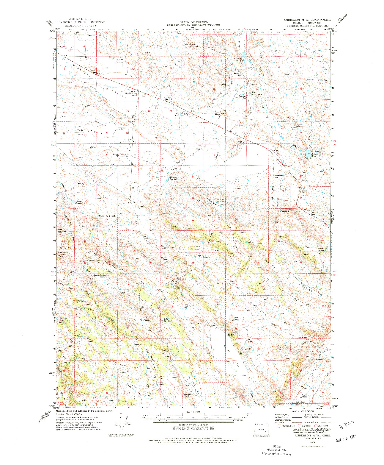 USGS 1:62500-SCALE QUADRANGLE FOR ANDERSON MTN, OR 1974