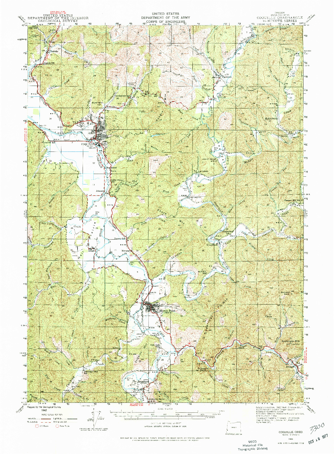 USGS 1:62500-SCALE QUADRANGLE FOR COQUILLE, OR 1942