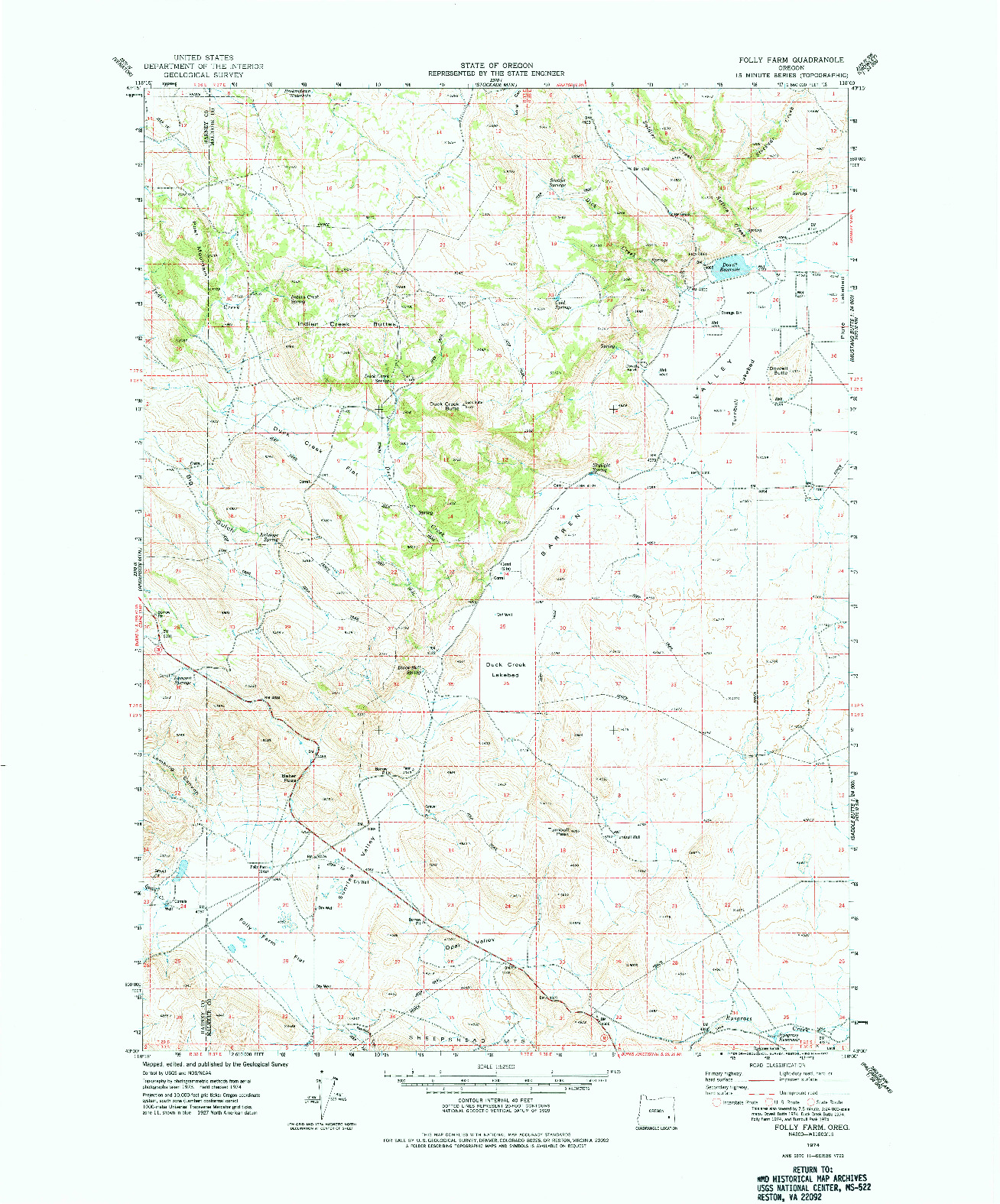 USGS 1:62500-SCALE QUADRANGLE FOR FOLLY FARM, OR 1974