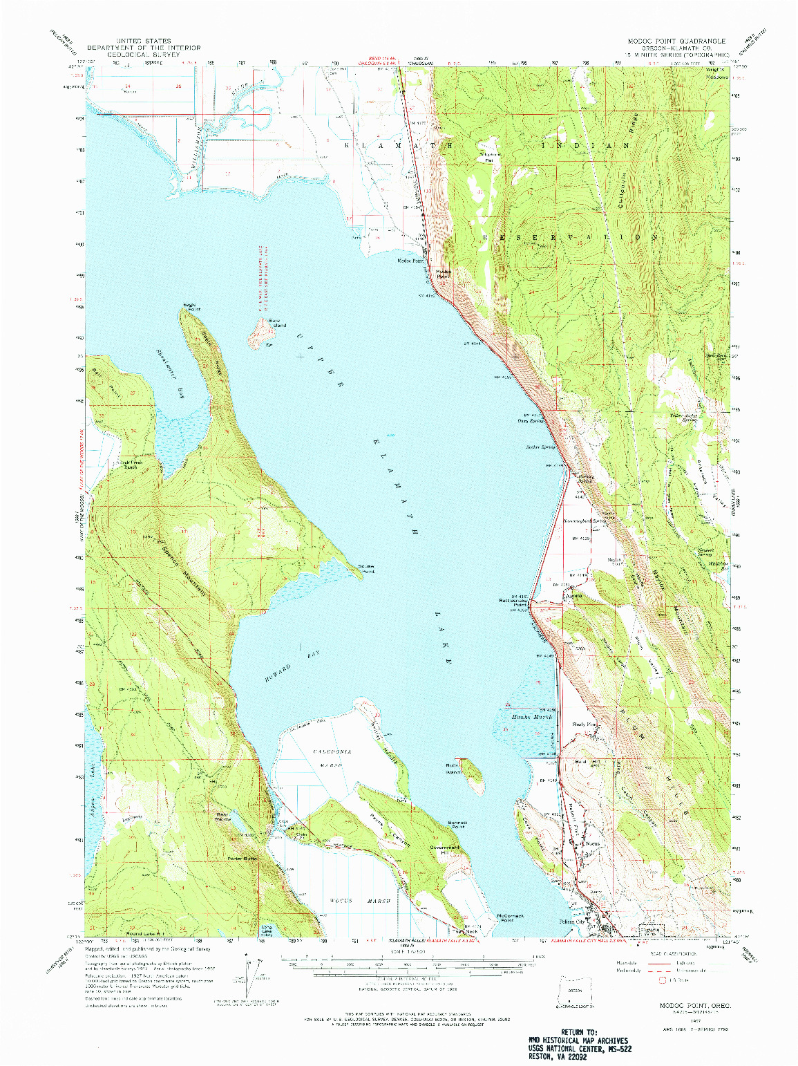 USGS 1:62500-SCALE QUADRANGLE FOR MODOC POINT, OR 1957