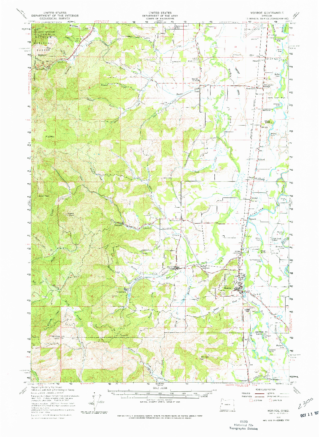 USGS 1:62500-SCALE QUADRANGLE FOR MONROE, OR 1957