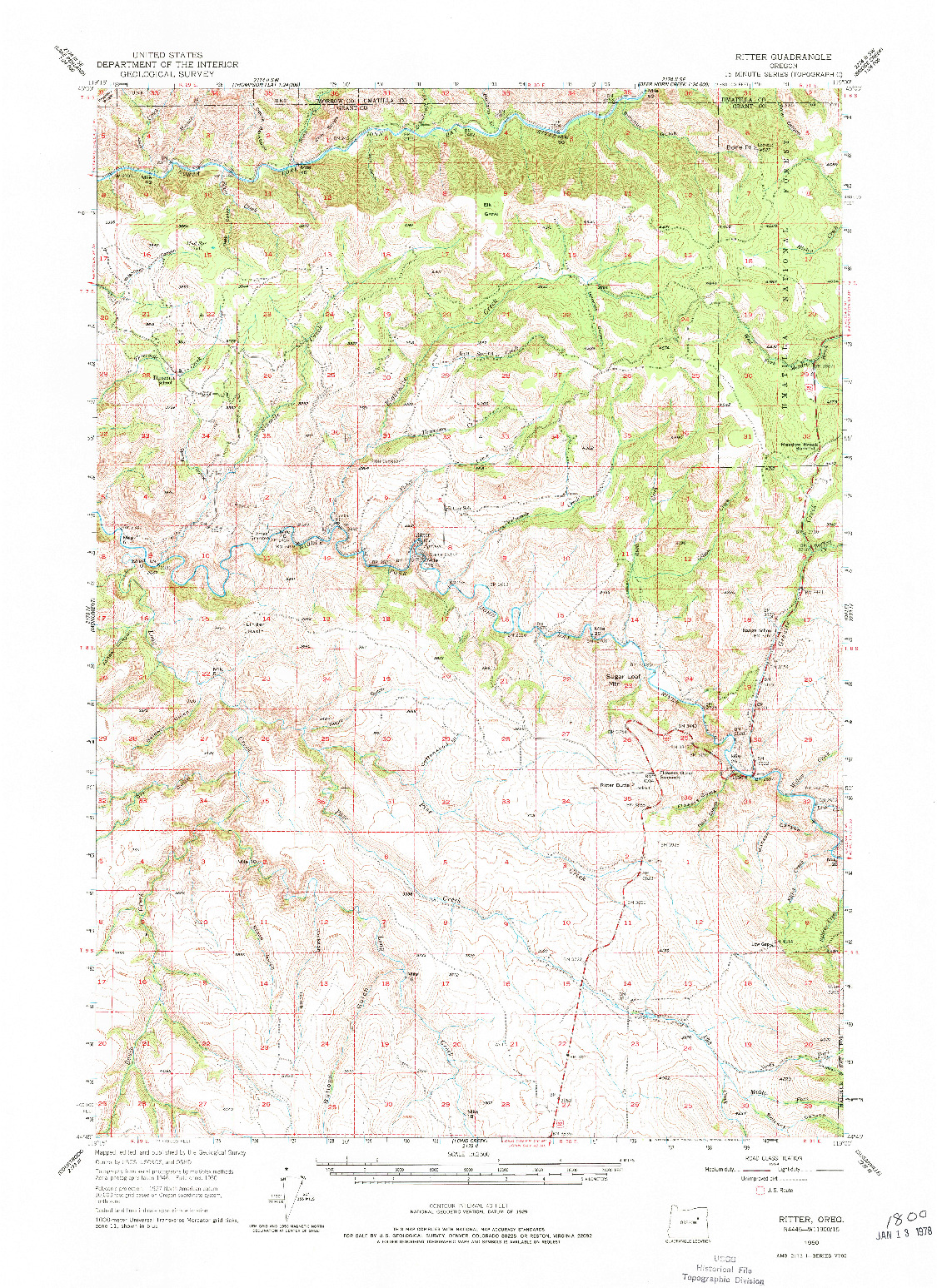 USGS 1:62500-SCALE QUADRANGLE FOR RITTER, OR 1950