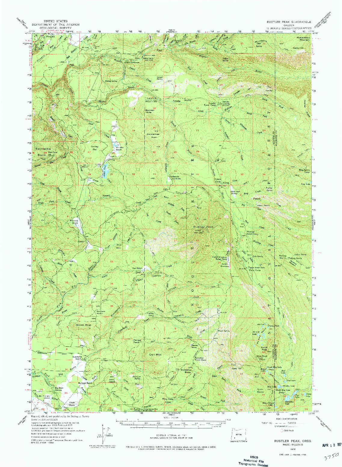 USGS 1:62500-SCALE QUADRANGLE FOR RUSTLER PEAK, OR 1955