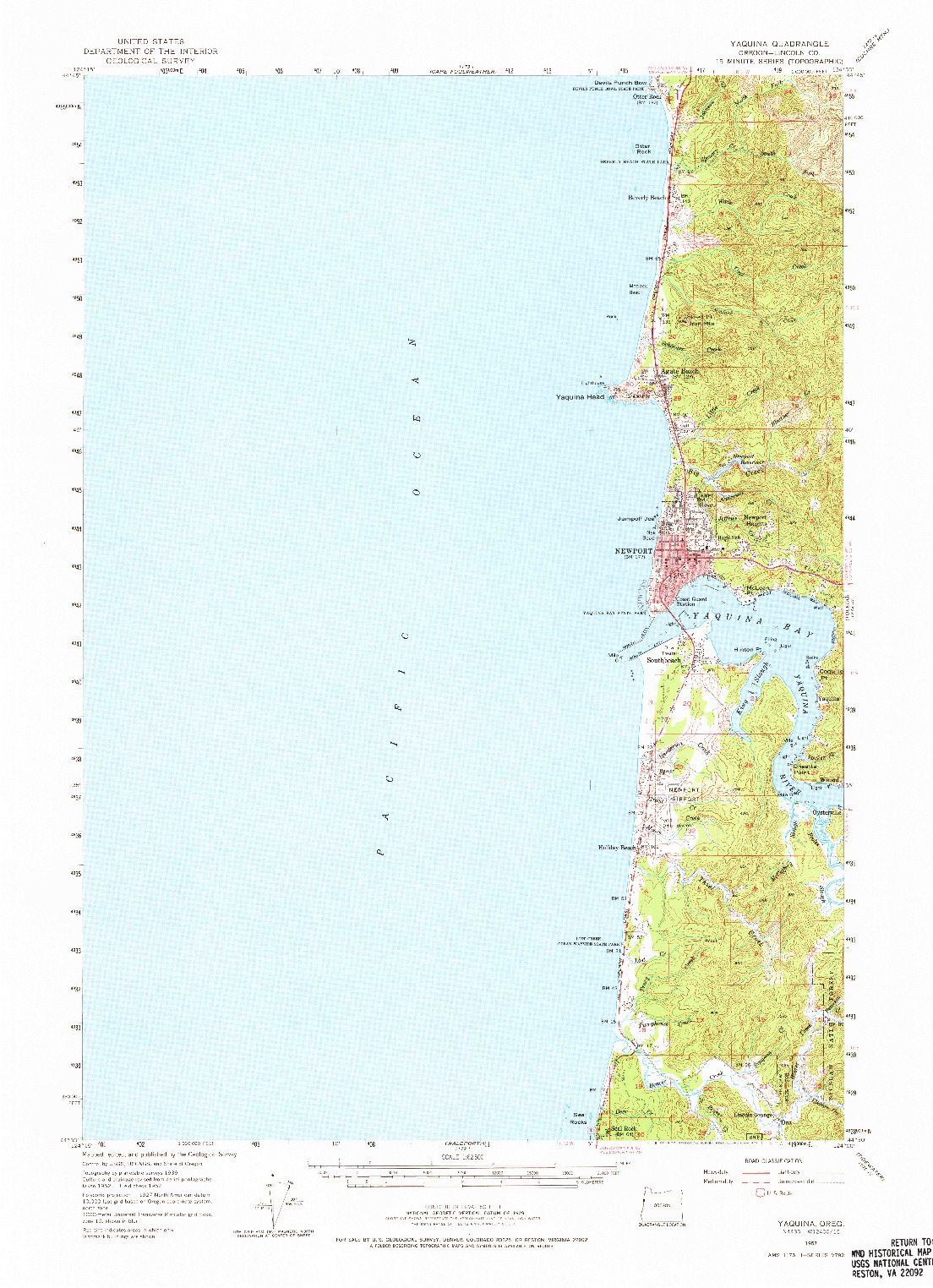 USGS 1:62500-SCALE QUADRANGLE FOR YAQUINA NE, OR 1957