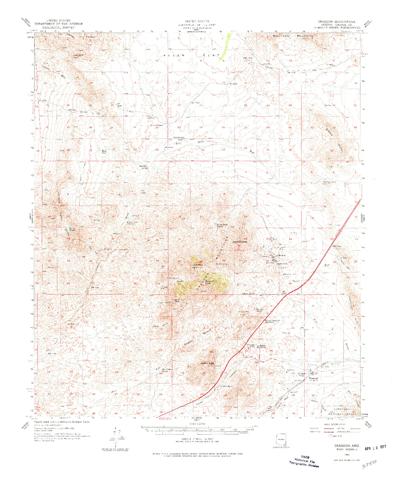 USGS 1:62500-SCALE QUADRANGLE FOR DRAGOON, AZ 1958