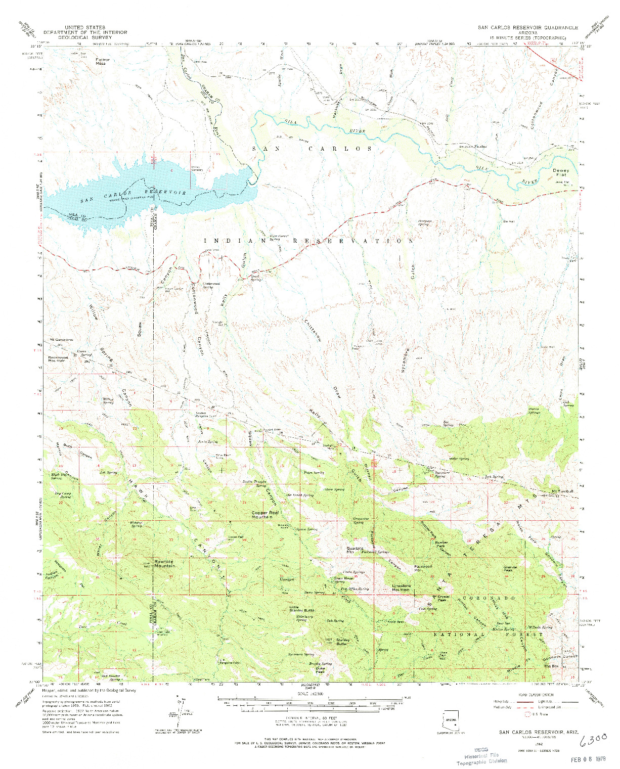 USGS 1:62500-SCALE QUADRANGLE FOR SAN CARLOS RESERVOIR, AZ 1962