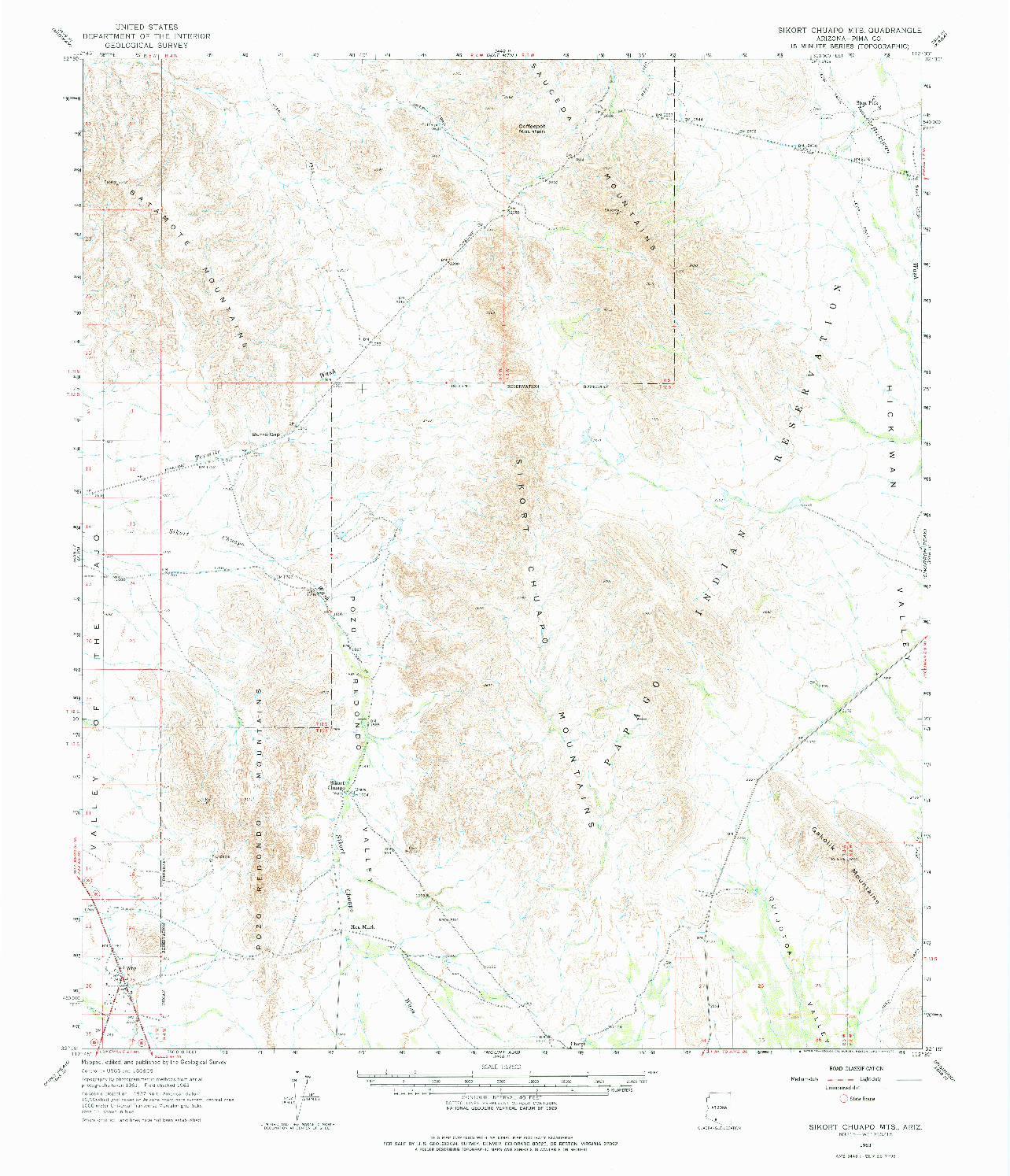 USGS 1:62500-SCALE QUADRANGLE FOR SIKORT CHUAPO MTS, AZ 1963