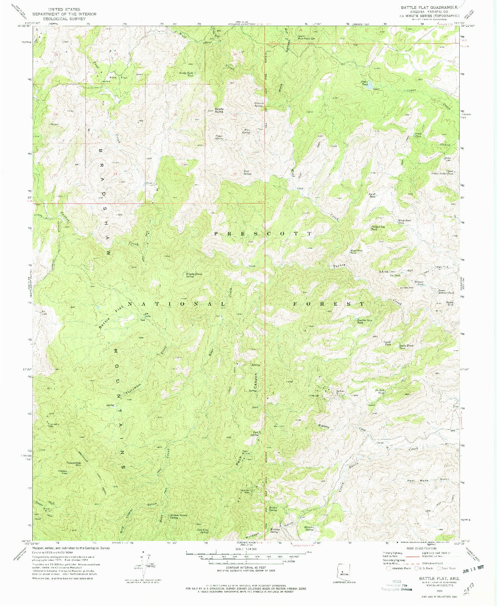 USGS 1:24000-SCALE QUADRANGLE FOR BATTLE FLAT, AZ 1974