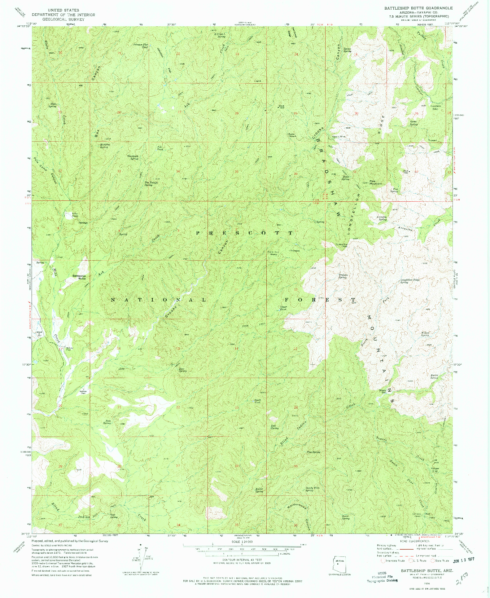 USGS 1:24000-SCALE QUADRANGLE FOR BATTLESHIP BUTTE, AZ 1974