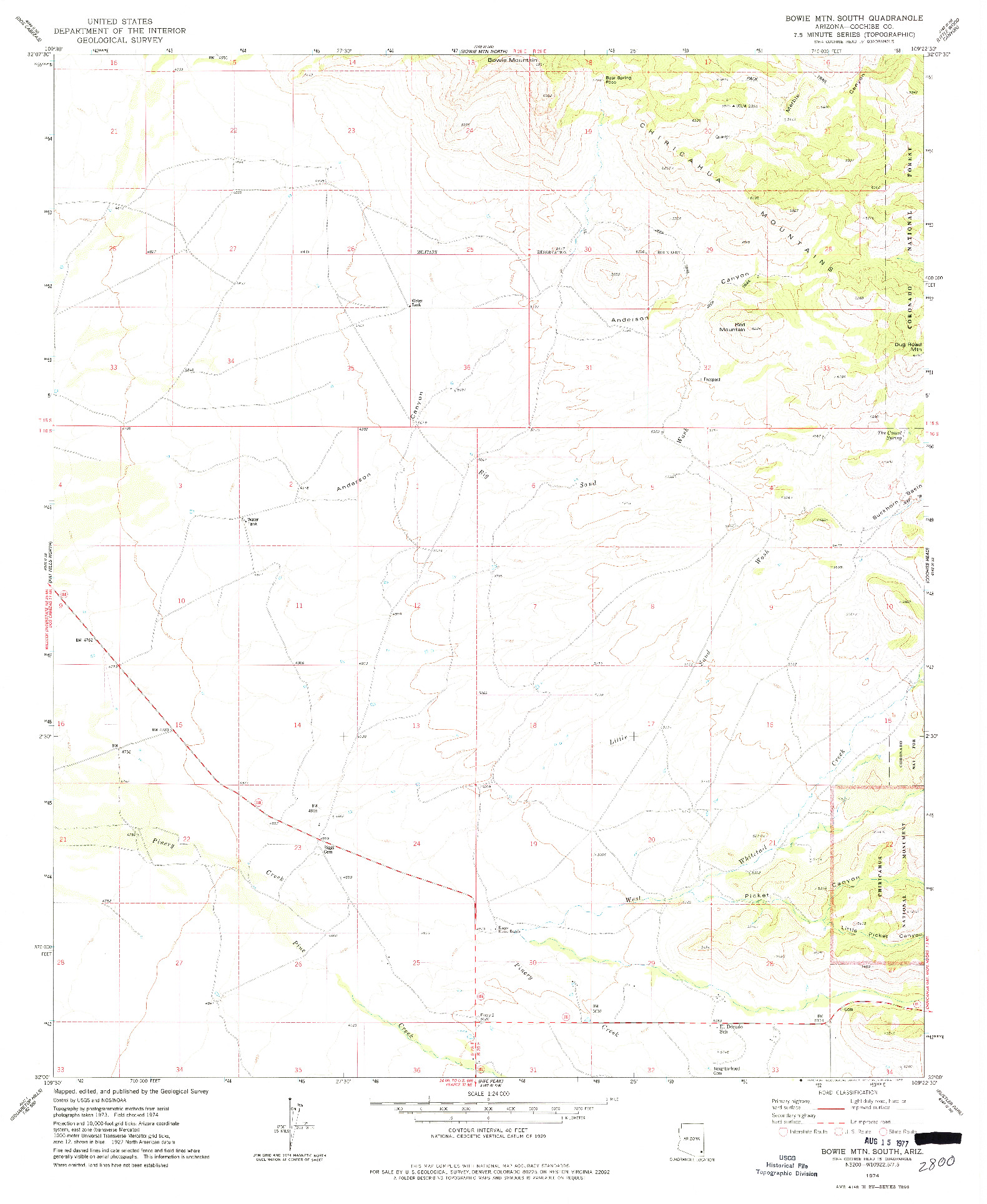 USGS 1:24000-SCALE QUADRANGLE FOR BOWIE MTN SOUTH, AZ 1974