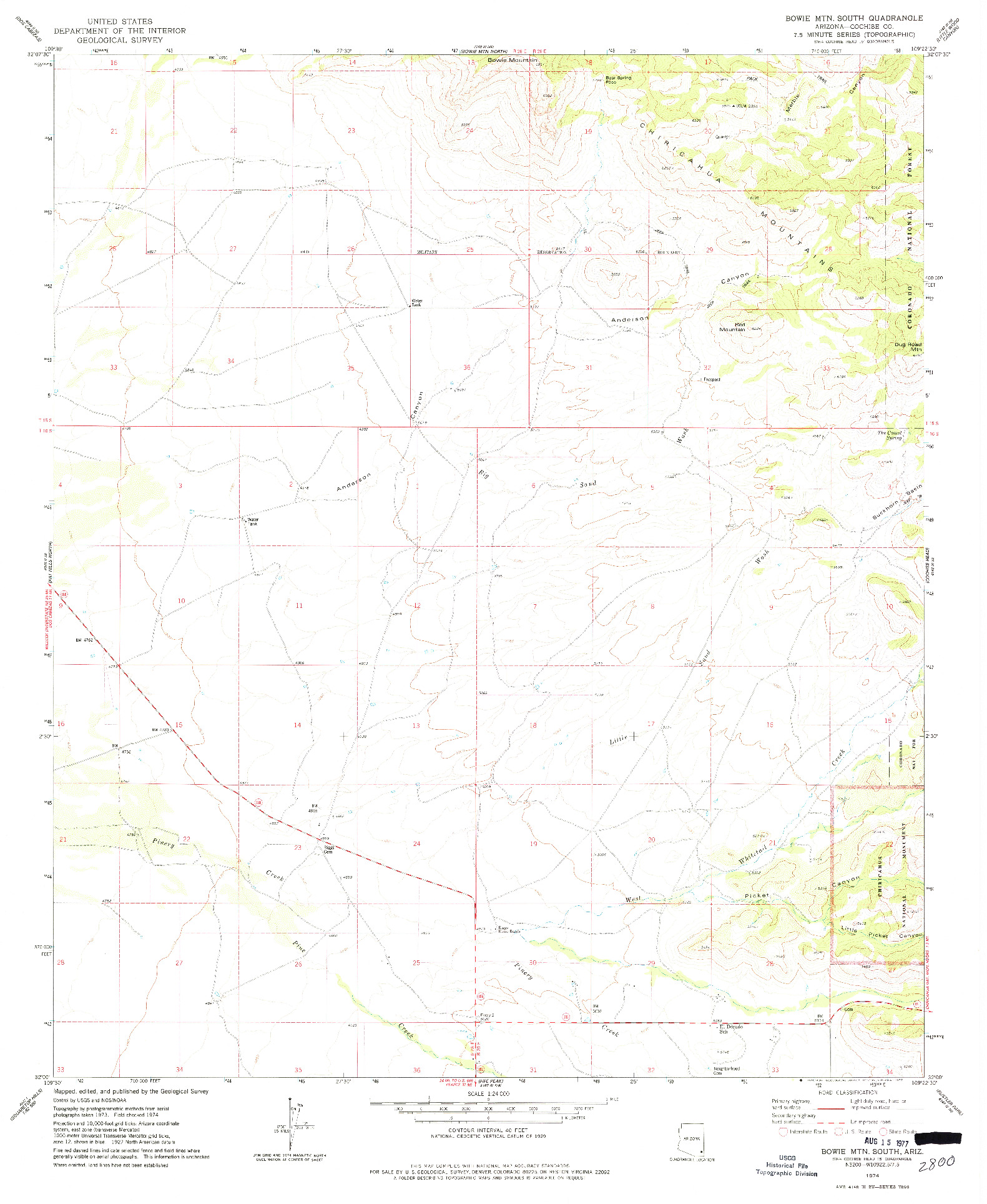 USGS 1:24000-SCALE QUADRANGLE FOR BOWIE MTN SOUTH, AZ 1974