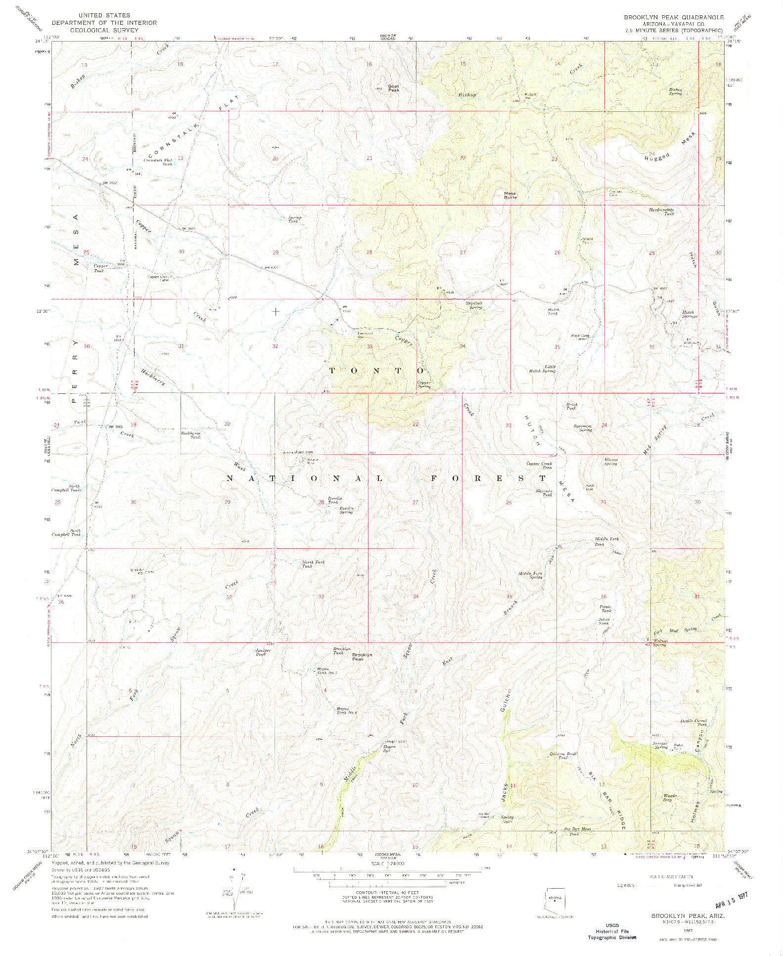 USGS 1:24000-SCALE QUADRANGLE FOR BROOKLYN PEAK, AZ 1967