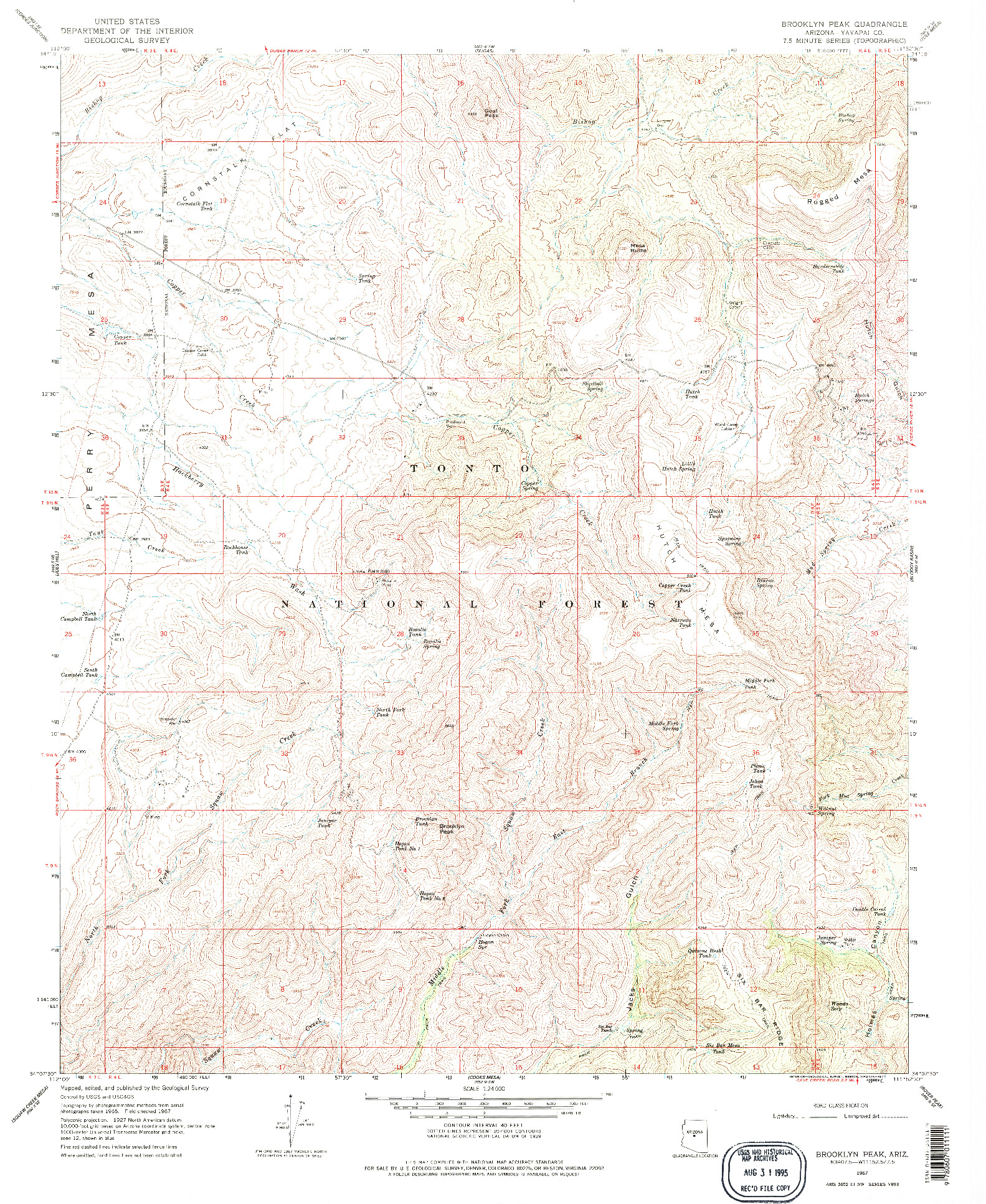 USGS 1:24000-SCALE QUADRANGLE FOR BROOKLYN PEAK, AZ 1967
